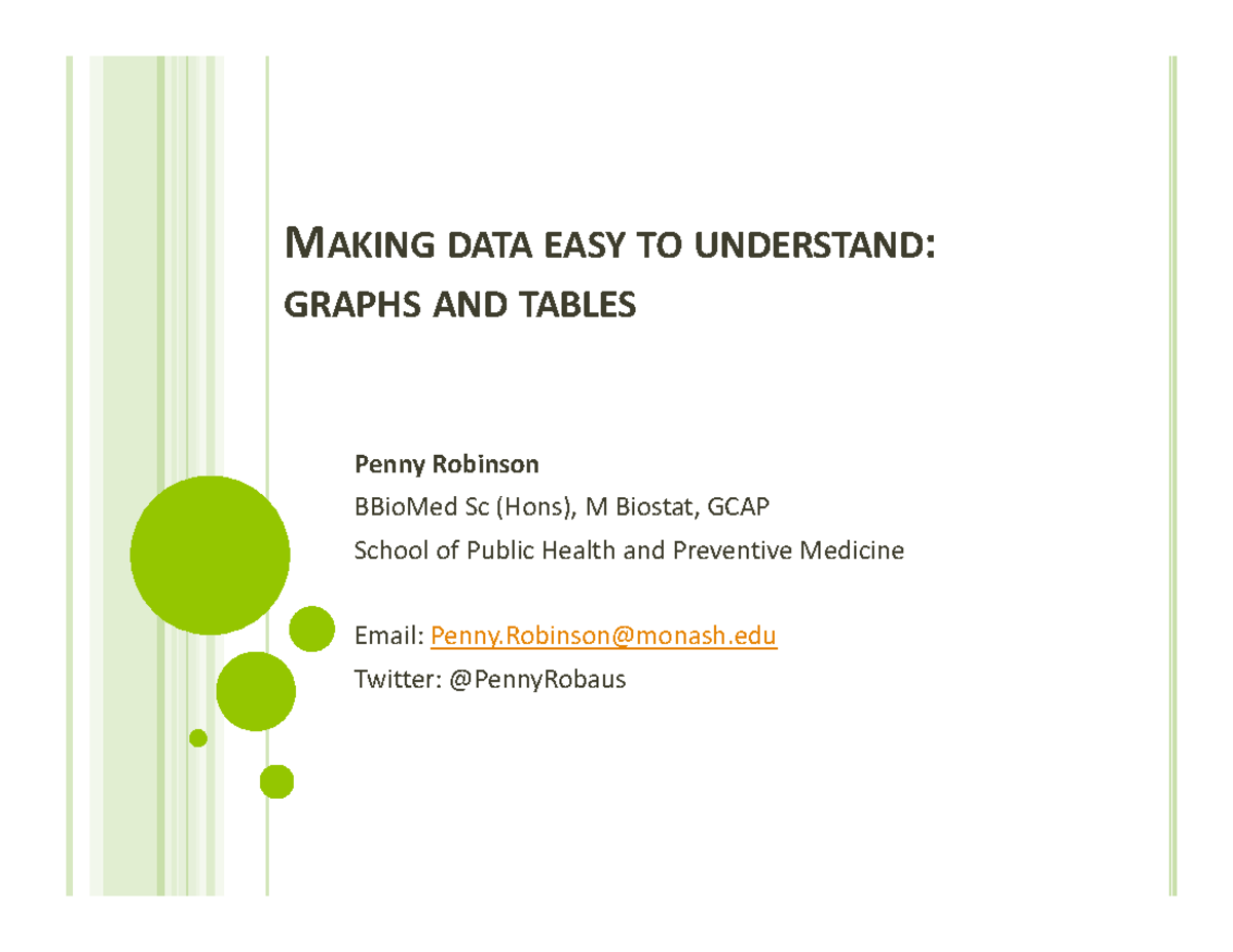 Lecture Week 2 - Making data easy to understand (lecture) - MAKING DATA ...