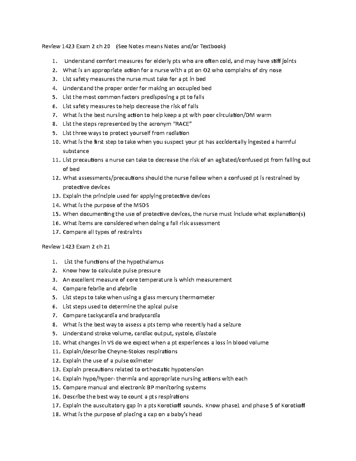Review 1423 Exam 2 ch 20, 21,7,24 Answers New - Review 1423 Exam 2 ch ...