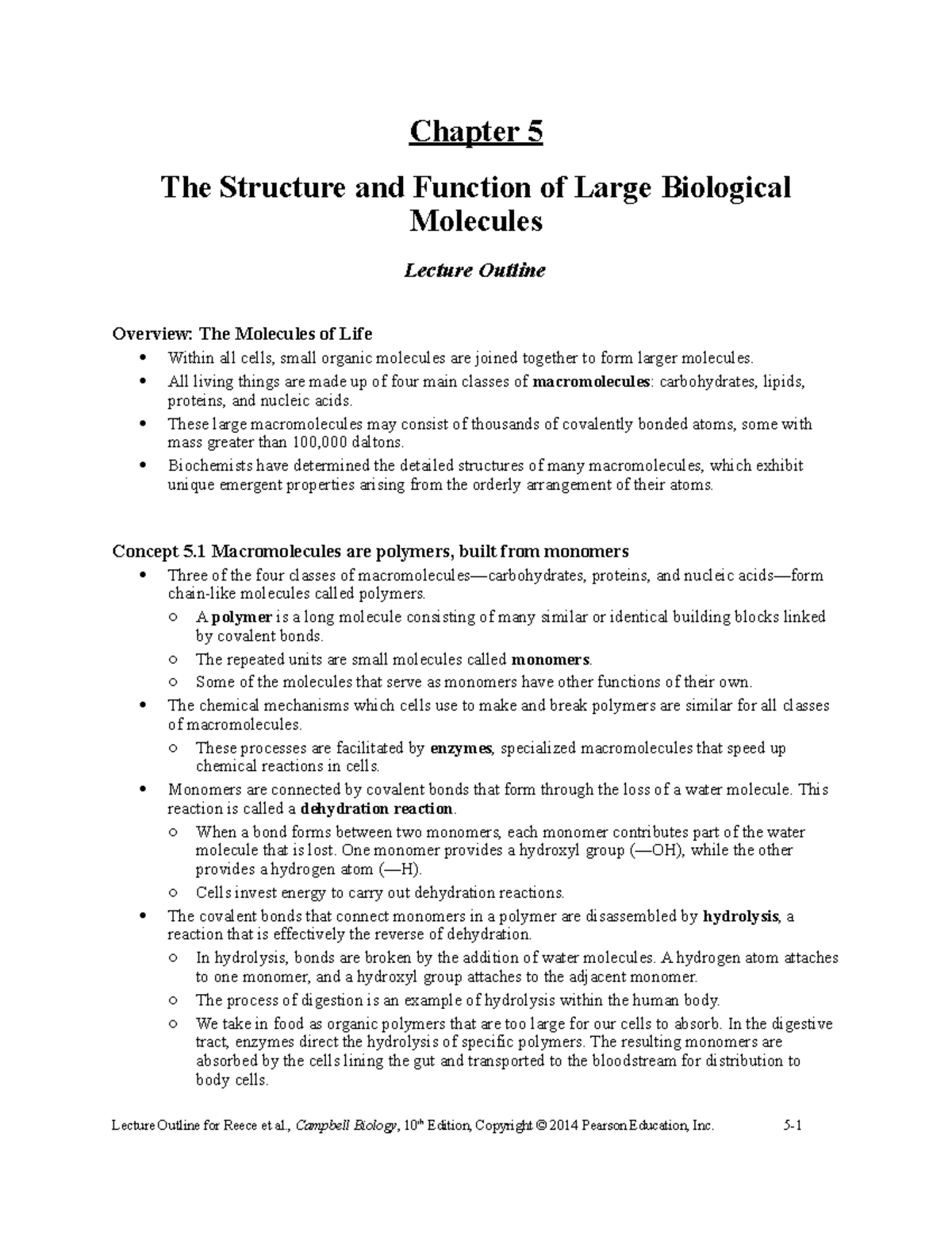 Reece 10e Lecture Ch05 - Chapter 5 The Structure and Function of Large ...