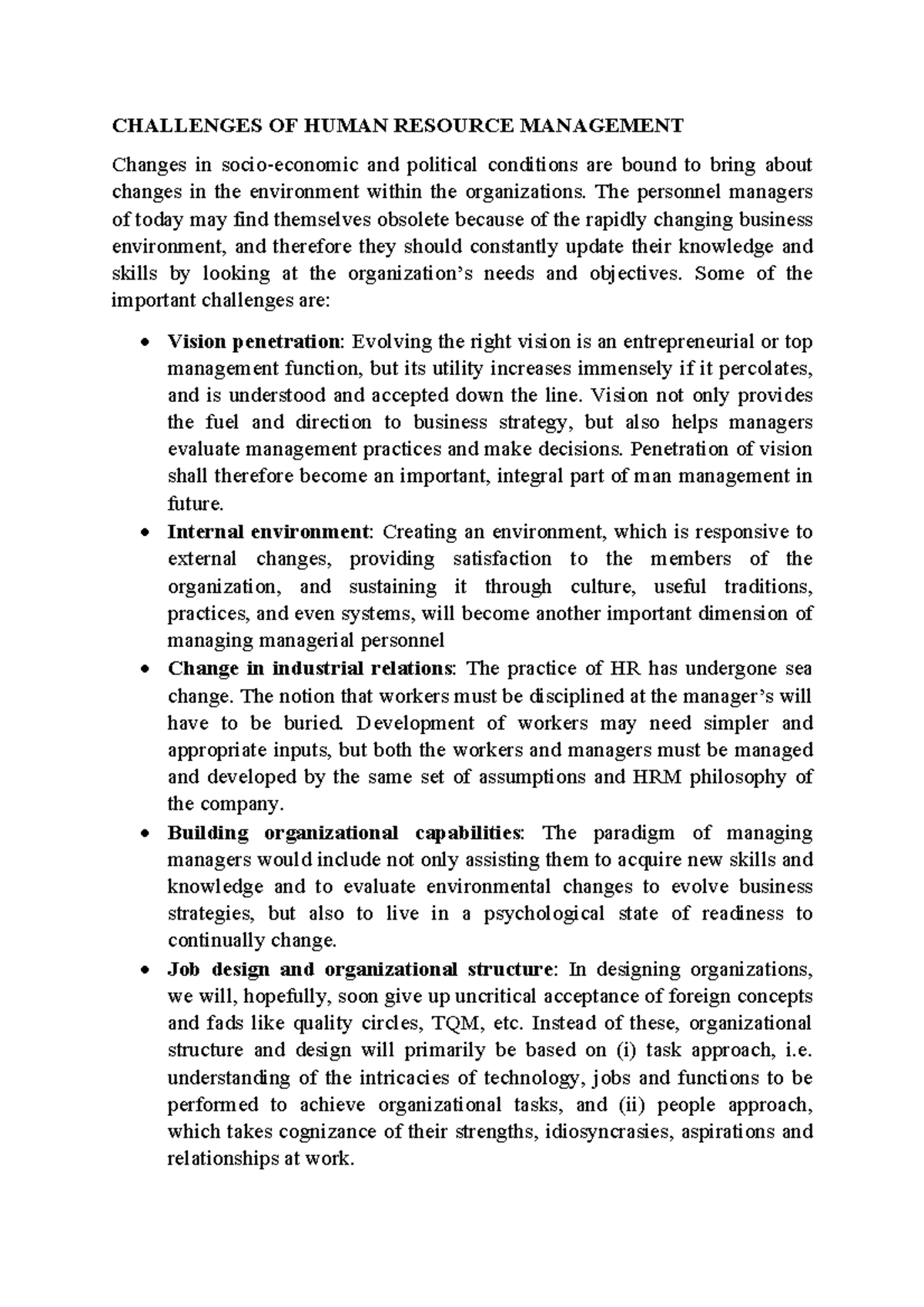 Challenges of HRM - Lecture notes 1 - CHALLENGES OF HUMAN RESOURCE ...