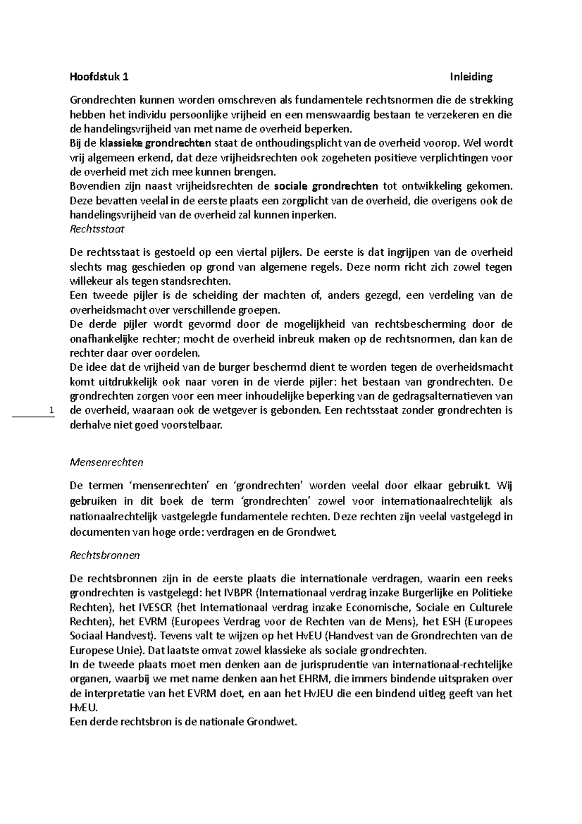 Samenvatting Boek Hoofdstukken Grondrechten - 1 Hoofdstuk 1 Inleiding ...