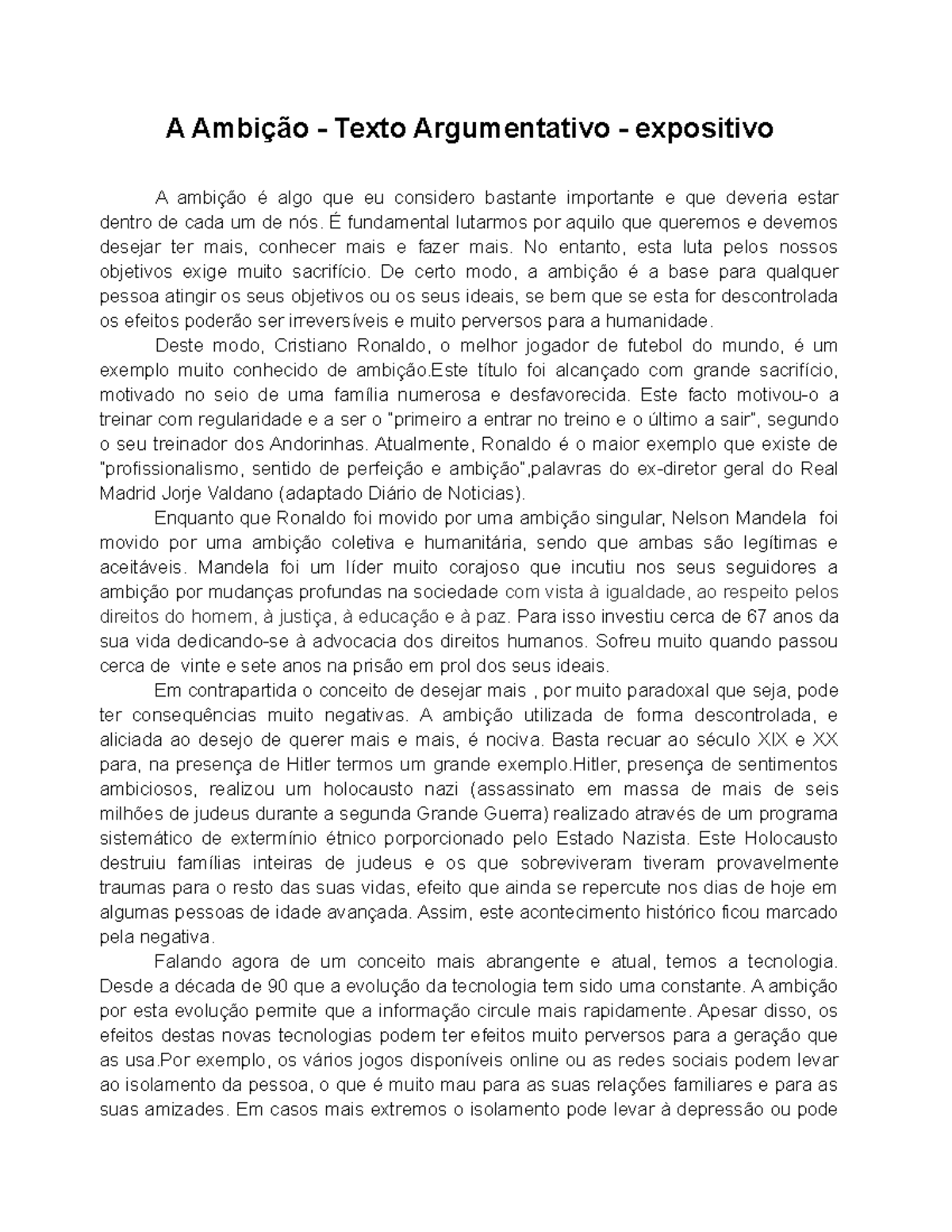 A Ambição - Texto Argumentativo-expositivo - É Fundamental Lutarmos Por ...