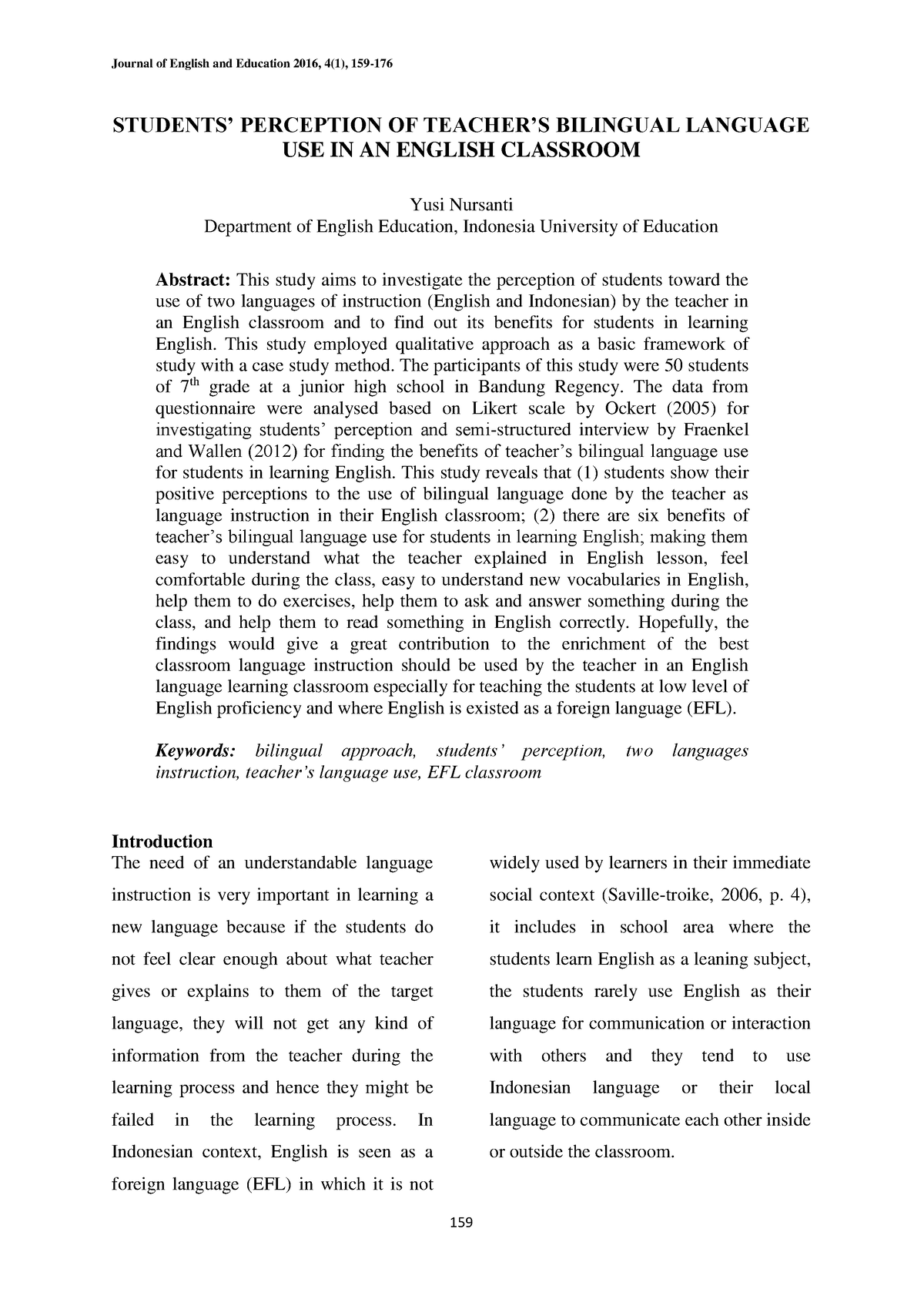 EN Students Perception Of Teachers Bilingual - Journal Of English And ...