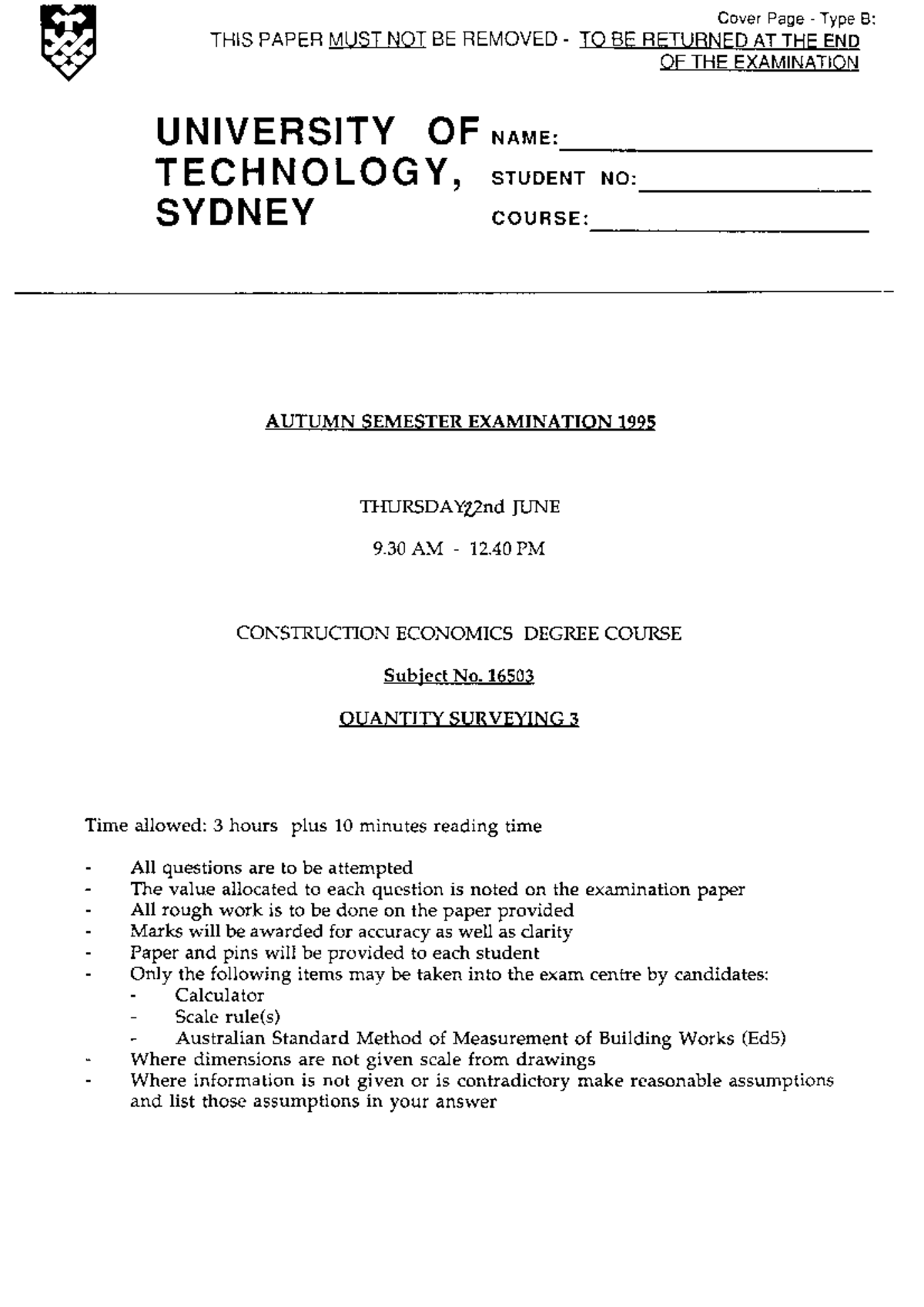 Exam 8 May, questions - Cover Page Type 8: THIS PAPER MLJST NOT BE ...