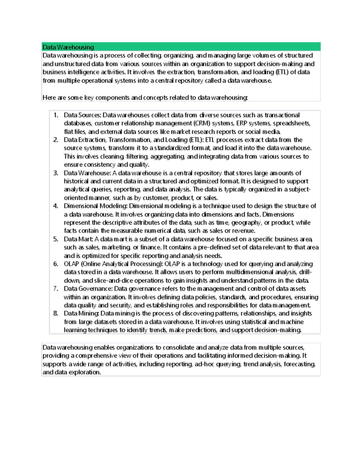 Data Warehousing - Lecturer notes - Bachelor of Technology in ...