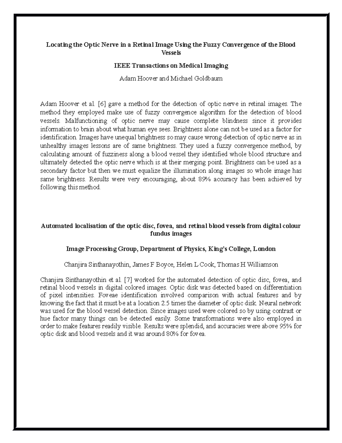 ( Umair) Paper Paragraphs - Locating the Optic Nerve in a Retinal Image ...