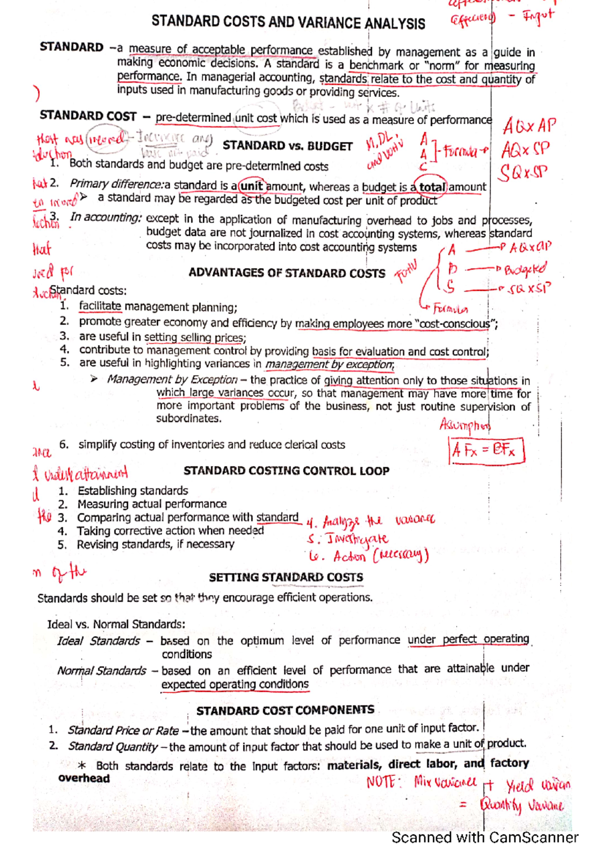 Standard Costing and Variance Additional Notes - BS Accountancy - Studocu