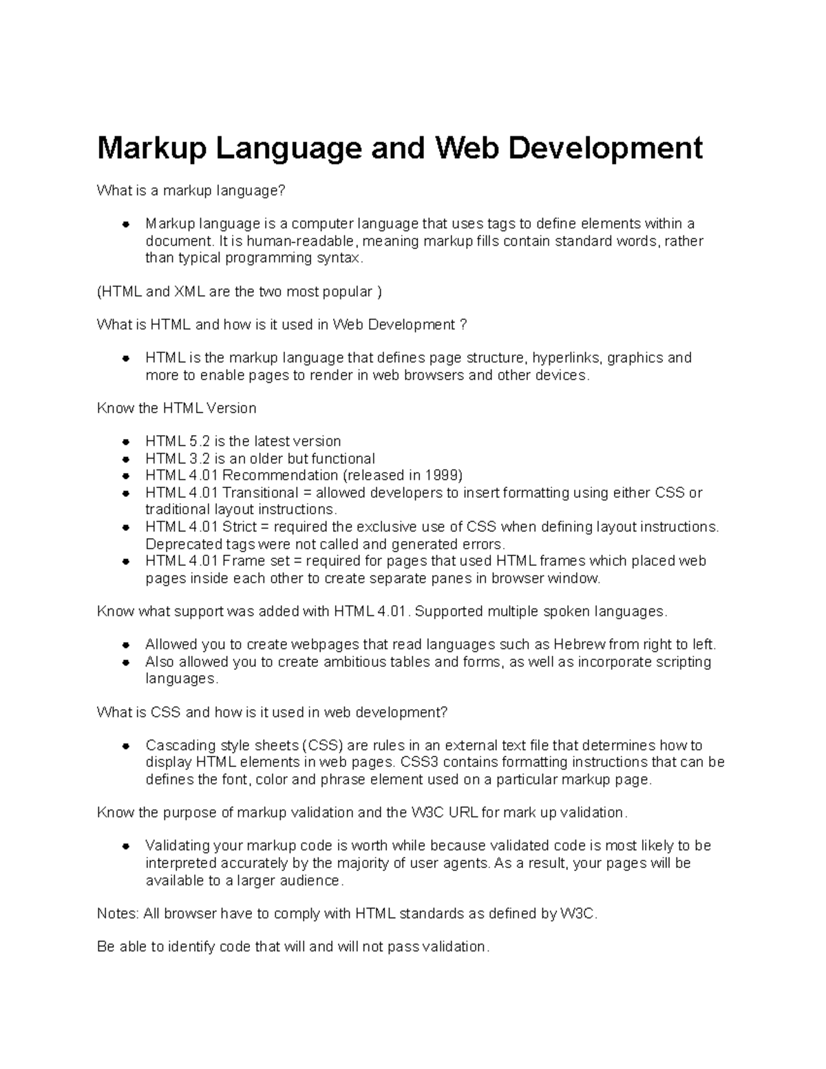 Part 1 of study for web development - Markup Language and Web ...