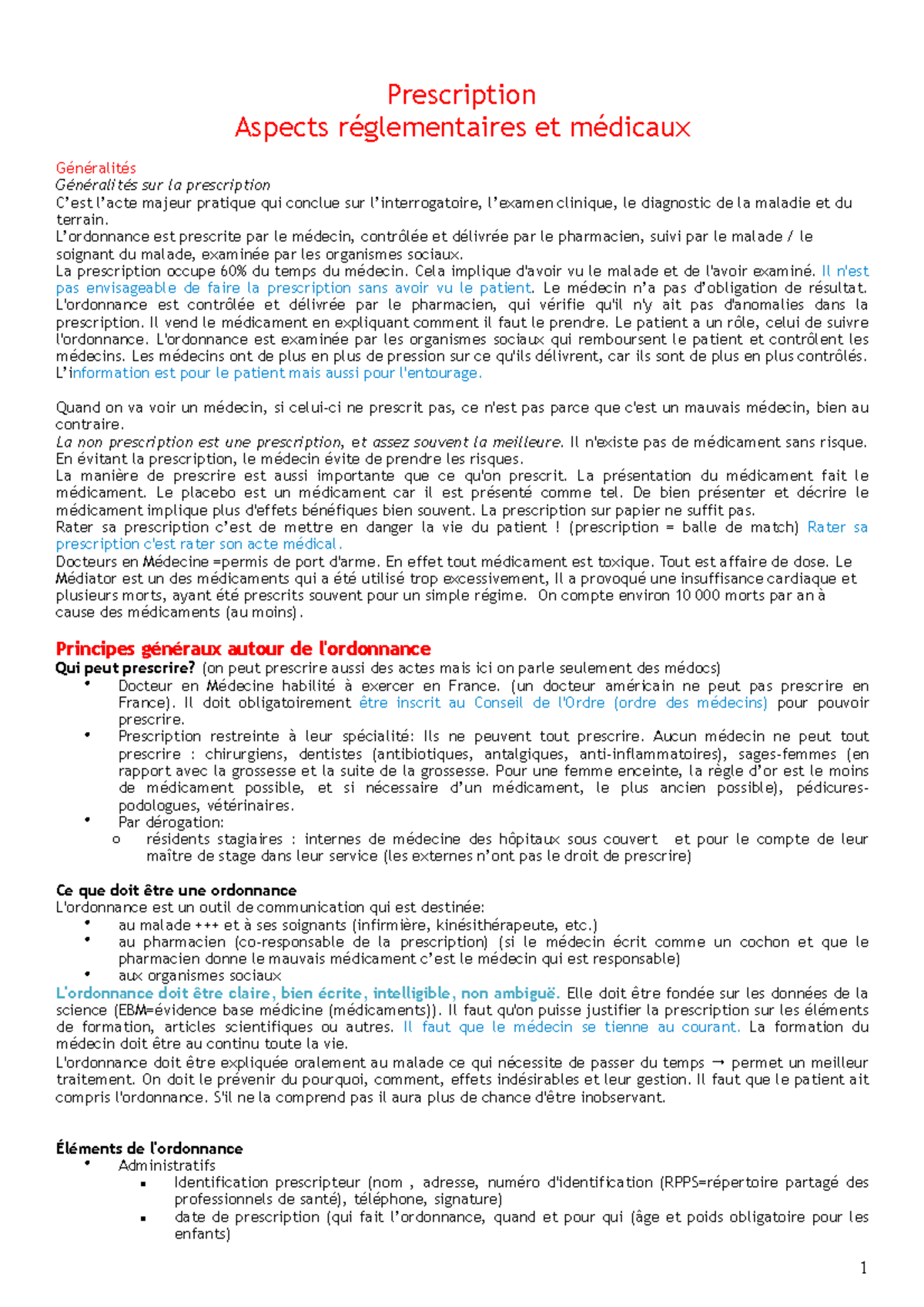 Ue6 Prescription Aspects Reglementaires Et Medicaux Studocu