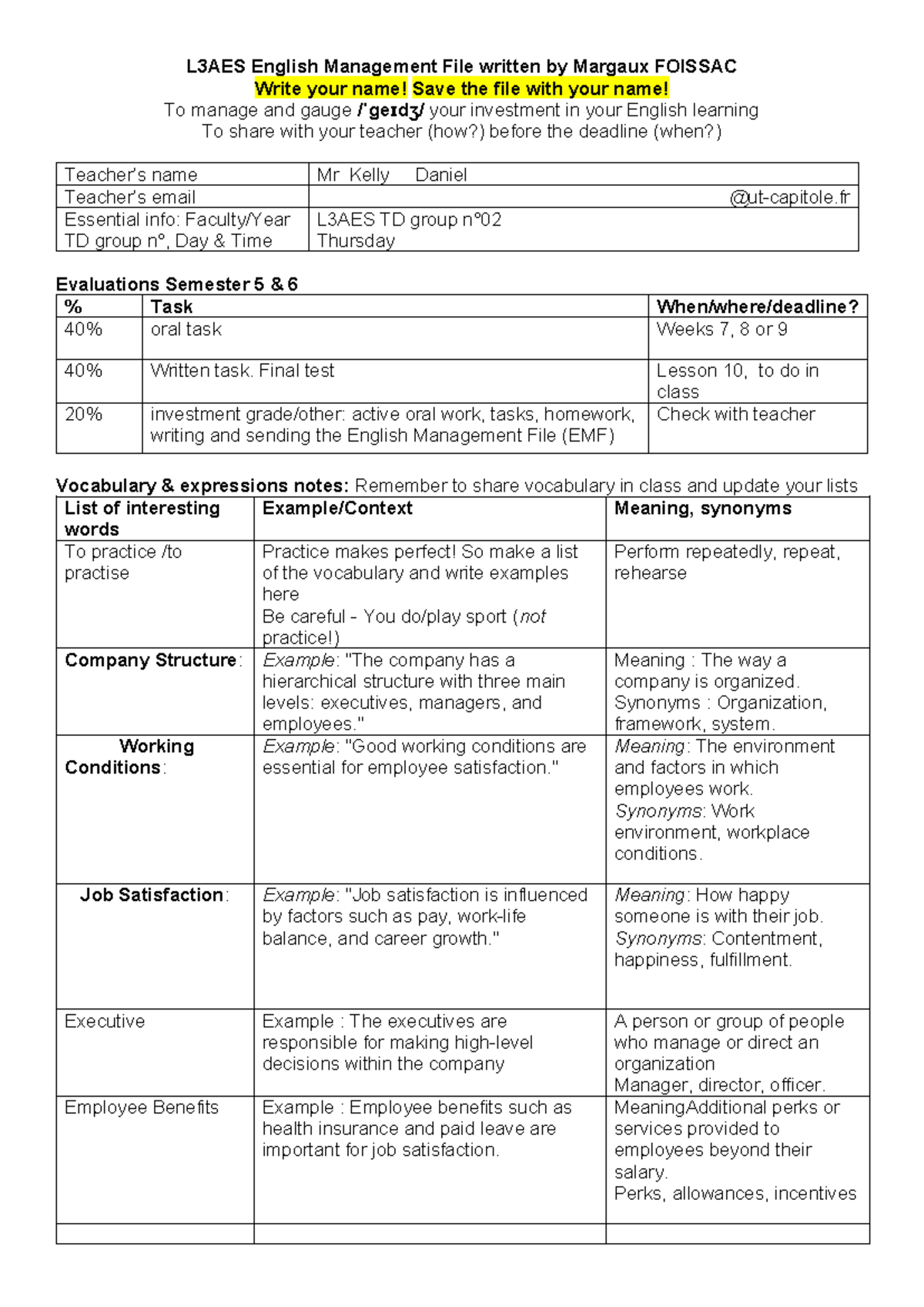 EMF sem 5 L3AES add your name - L3AES English Management File written ...