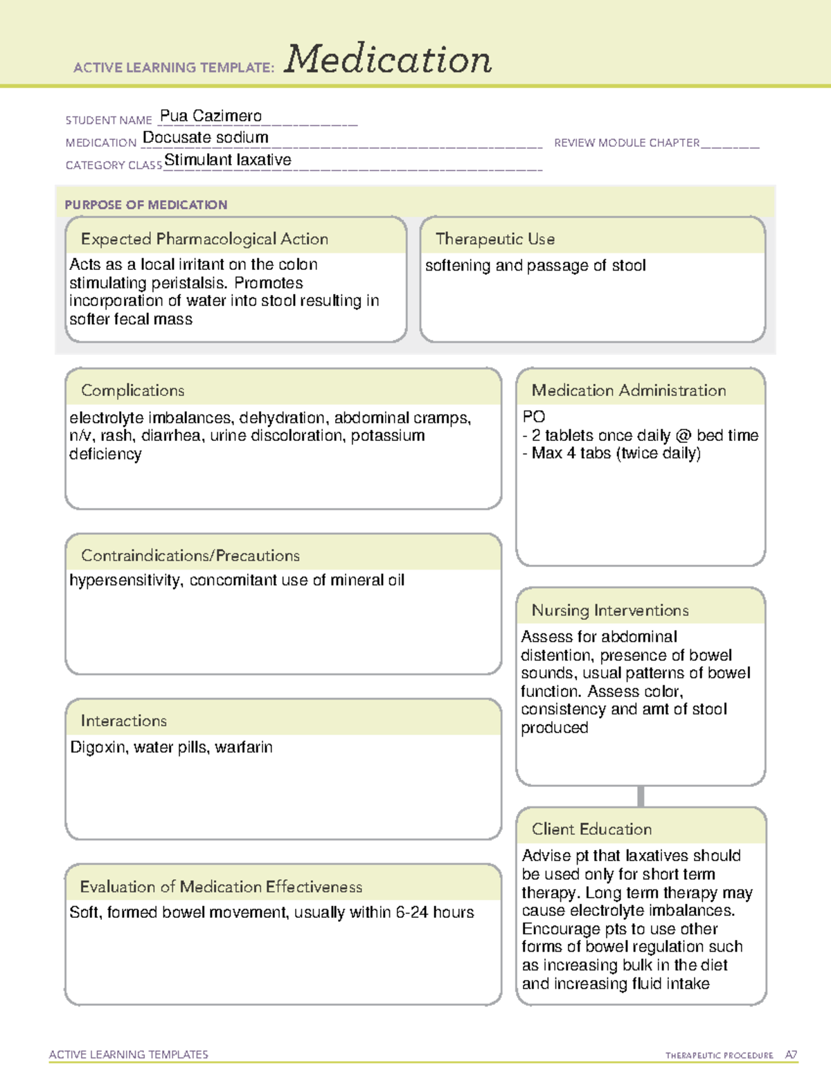 Docusate sodium 306 - n/a - ACTIVE LEARNING TEMPLATES THERAPEUTIC ...