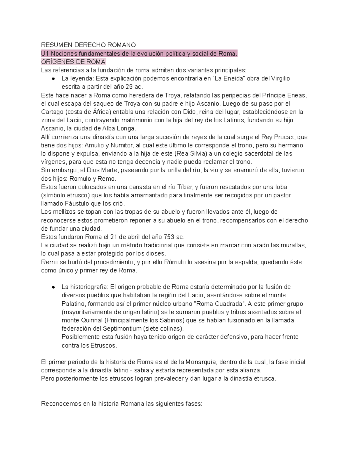 Resumen Derecho Romano U1 a U6 - RESUMEN DERECHO ROMANO U1 Nociones ...