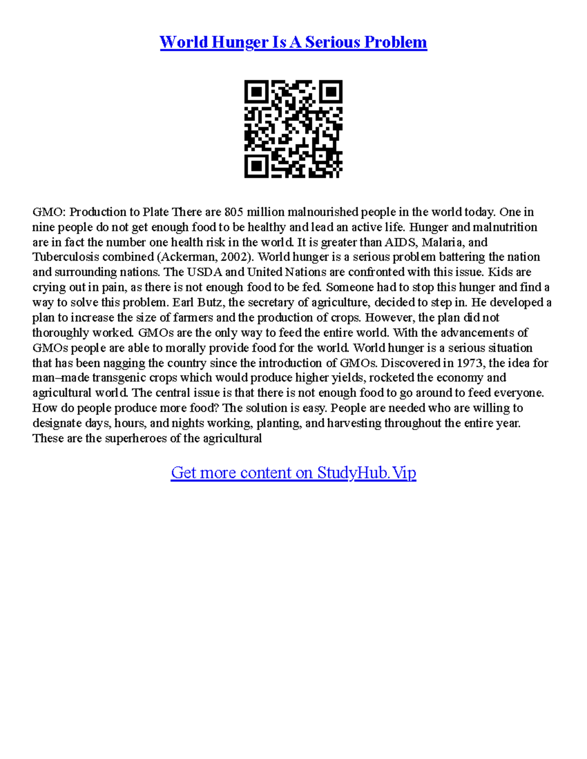 Essay On World Hunger - World Hunger Is A Serious Problem GMO ...