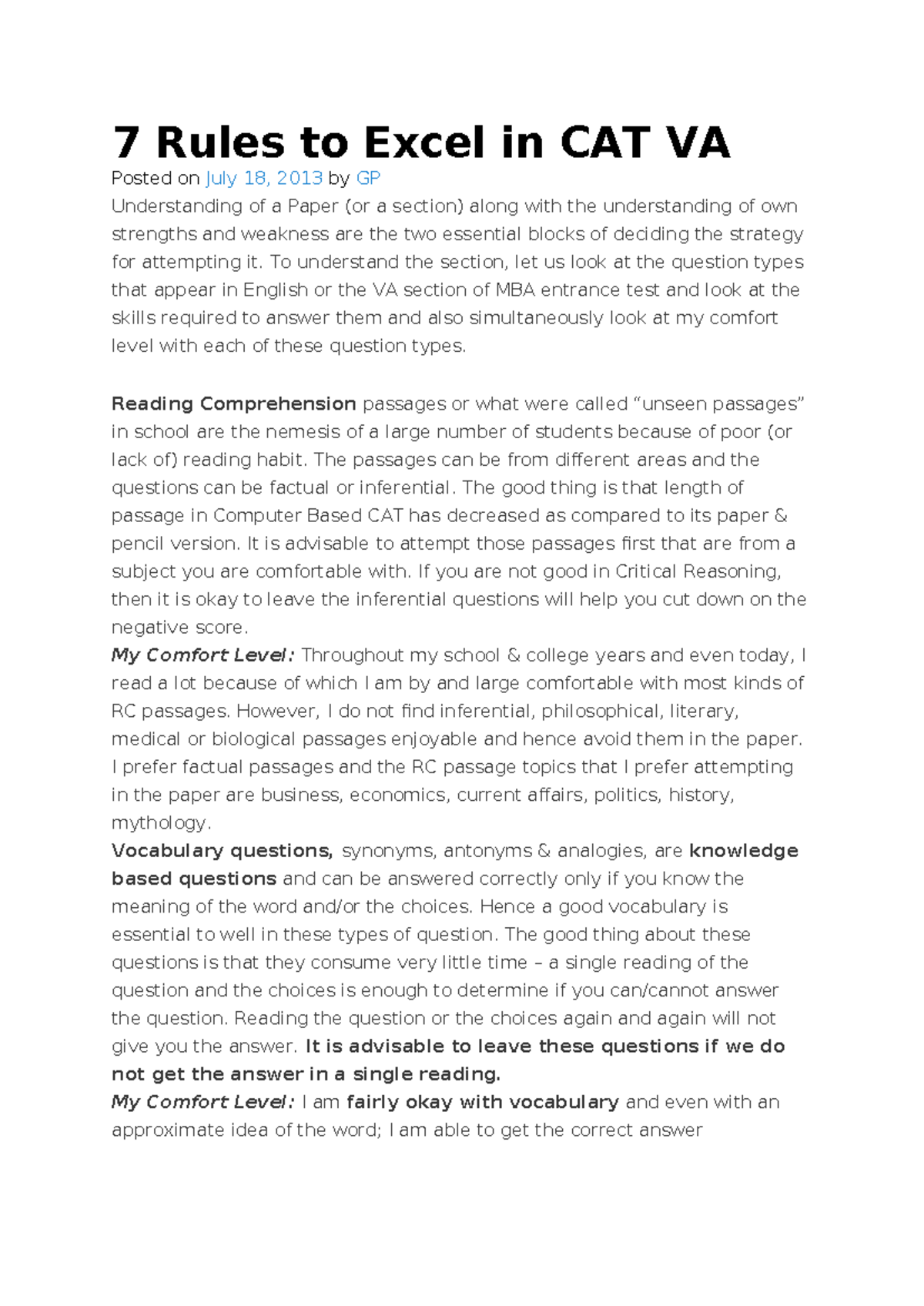7 Rules to Excel in CAT VA - To understand the section, let us look at ...