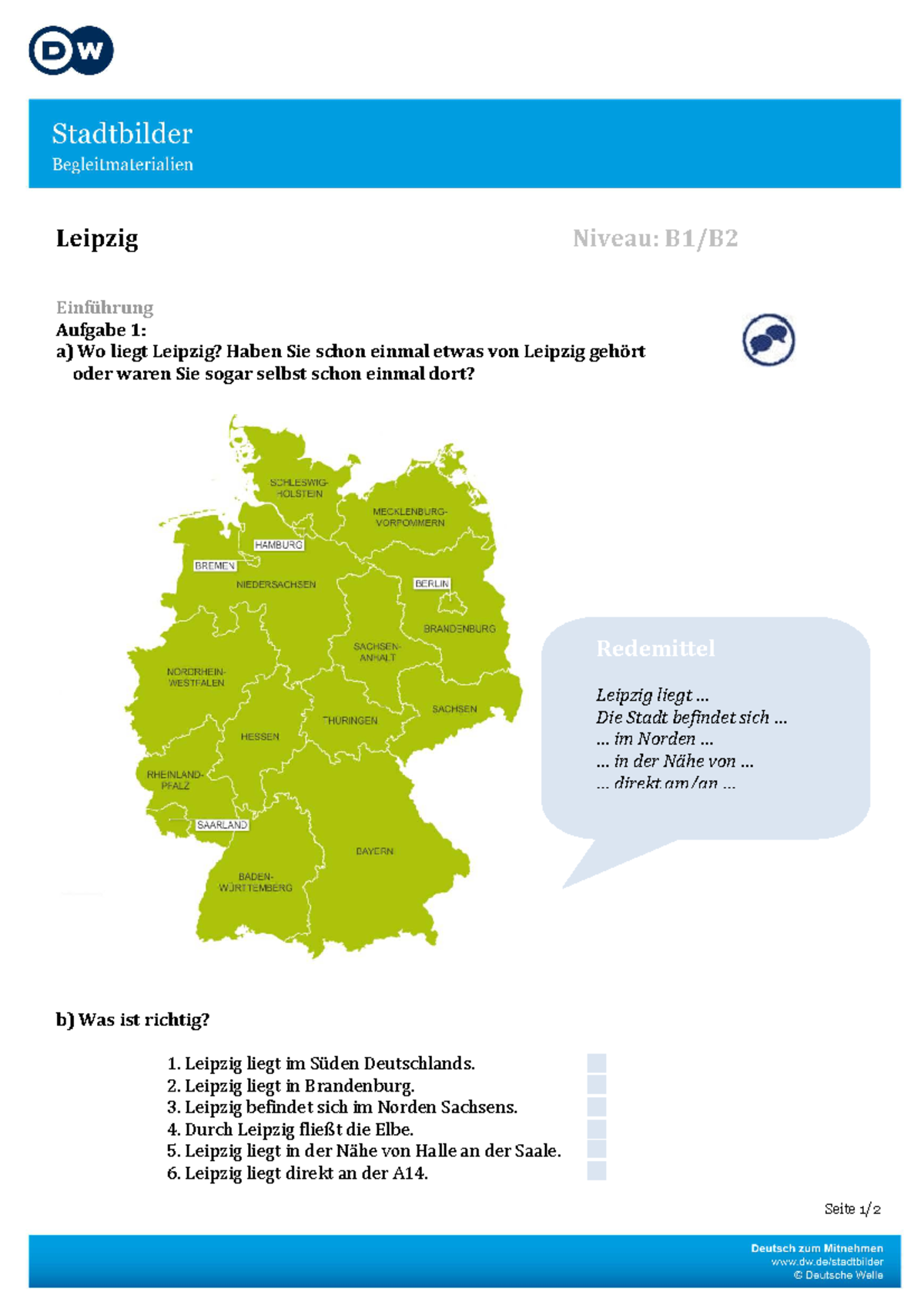 Leipzig - Bungen Zur Landeskunde Neu - Leipzig Niveau: B1/B Einführung ...