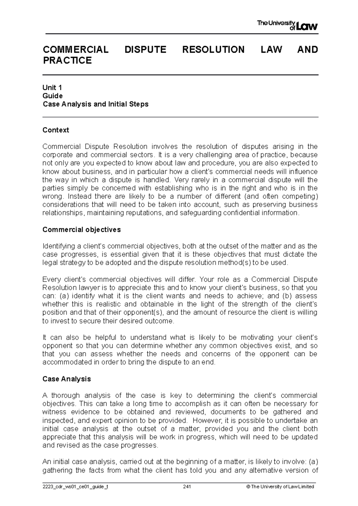 2223 Cdr Ws01 Ce01 Guide T Commercial Dispute Resolution Law And