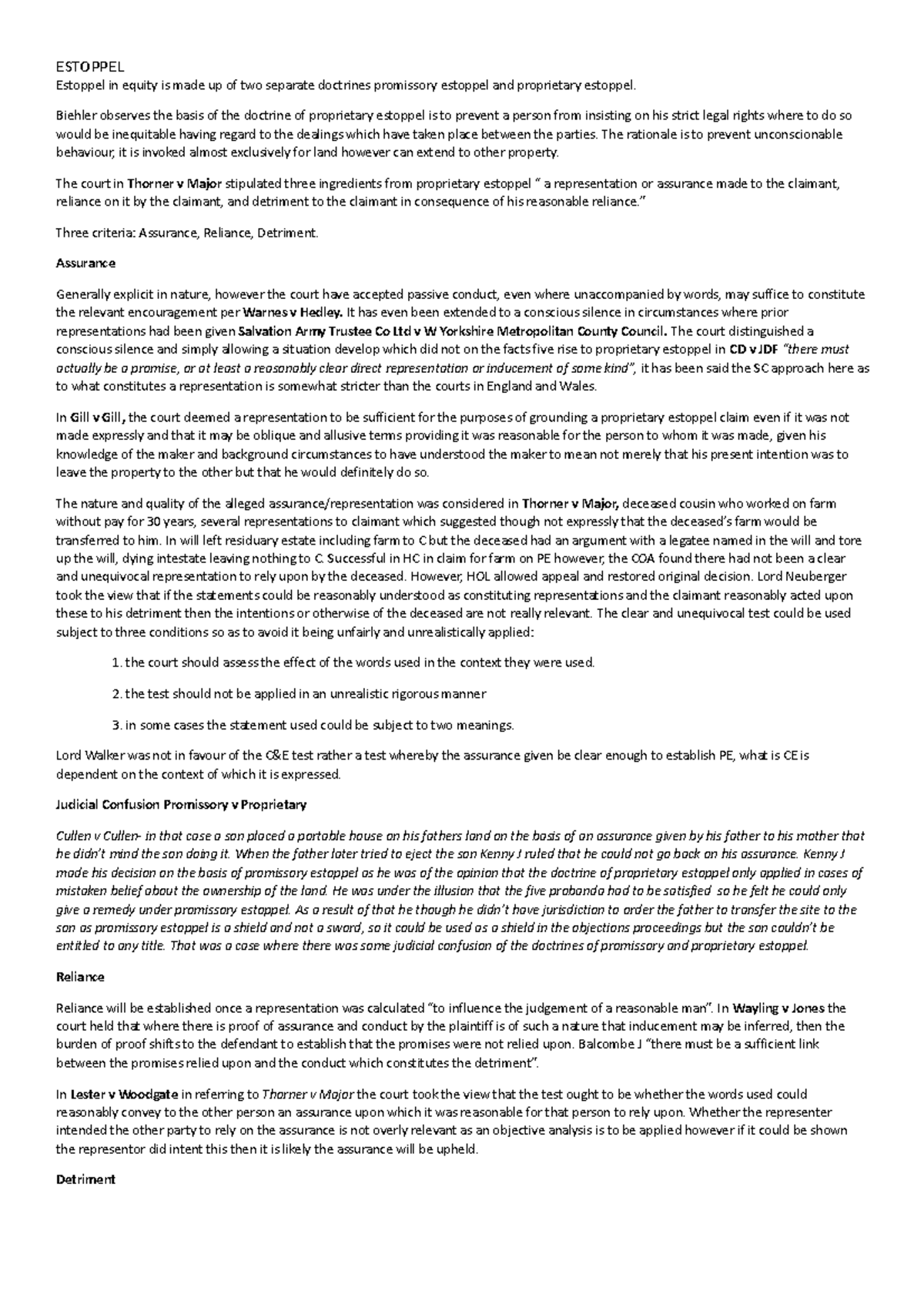 Estoppel ESTOPPEL Estoppel in equity is made up of two separate