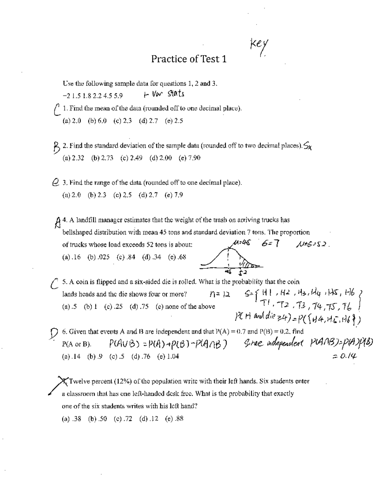 Practice test 1 1221 key - STAT 1222 - Studocu