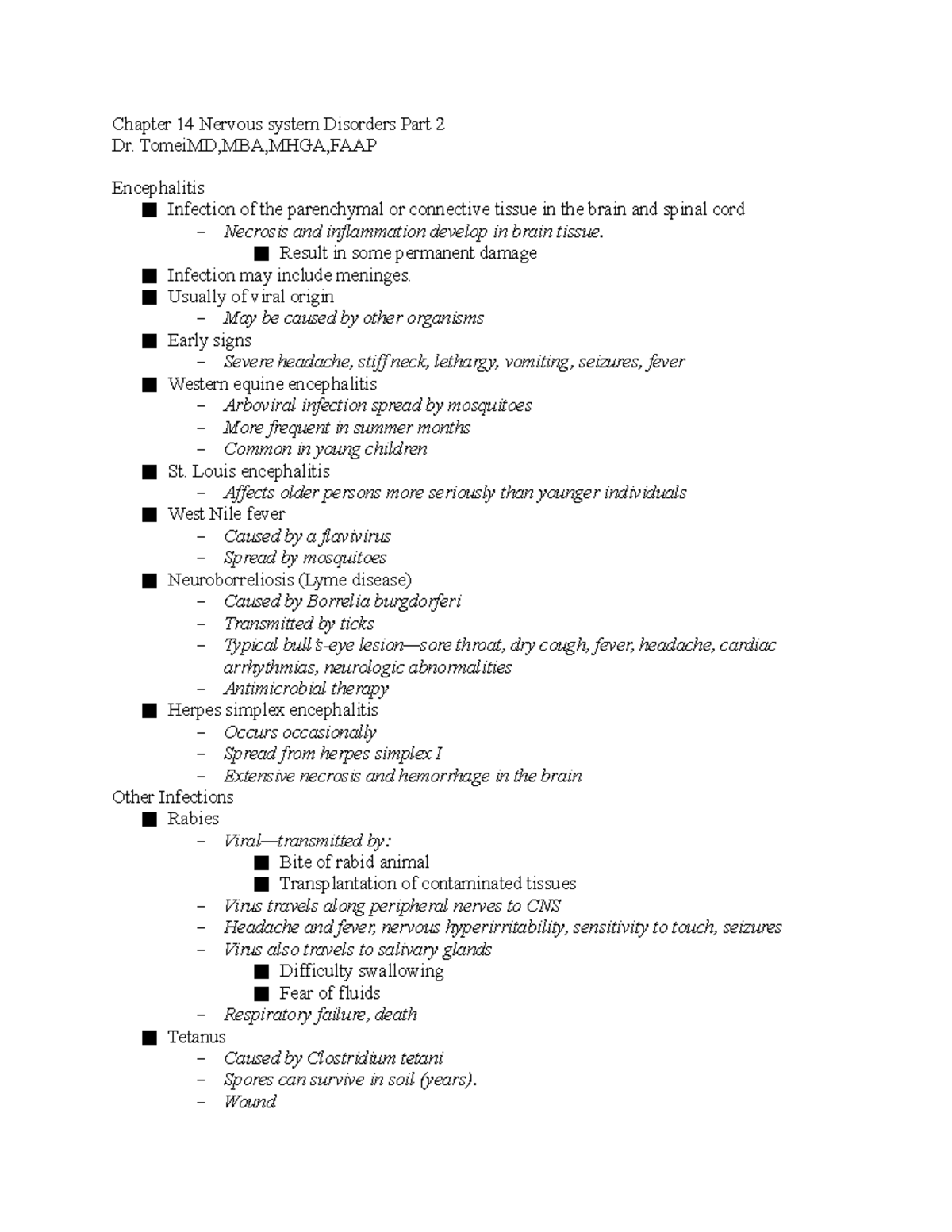 Chapter 14 Nervous system Disorders Part 2 - TomeiMD,MBA,MHGA,FAAP ...