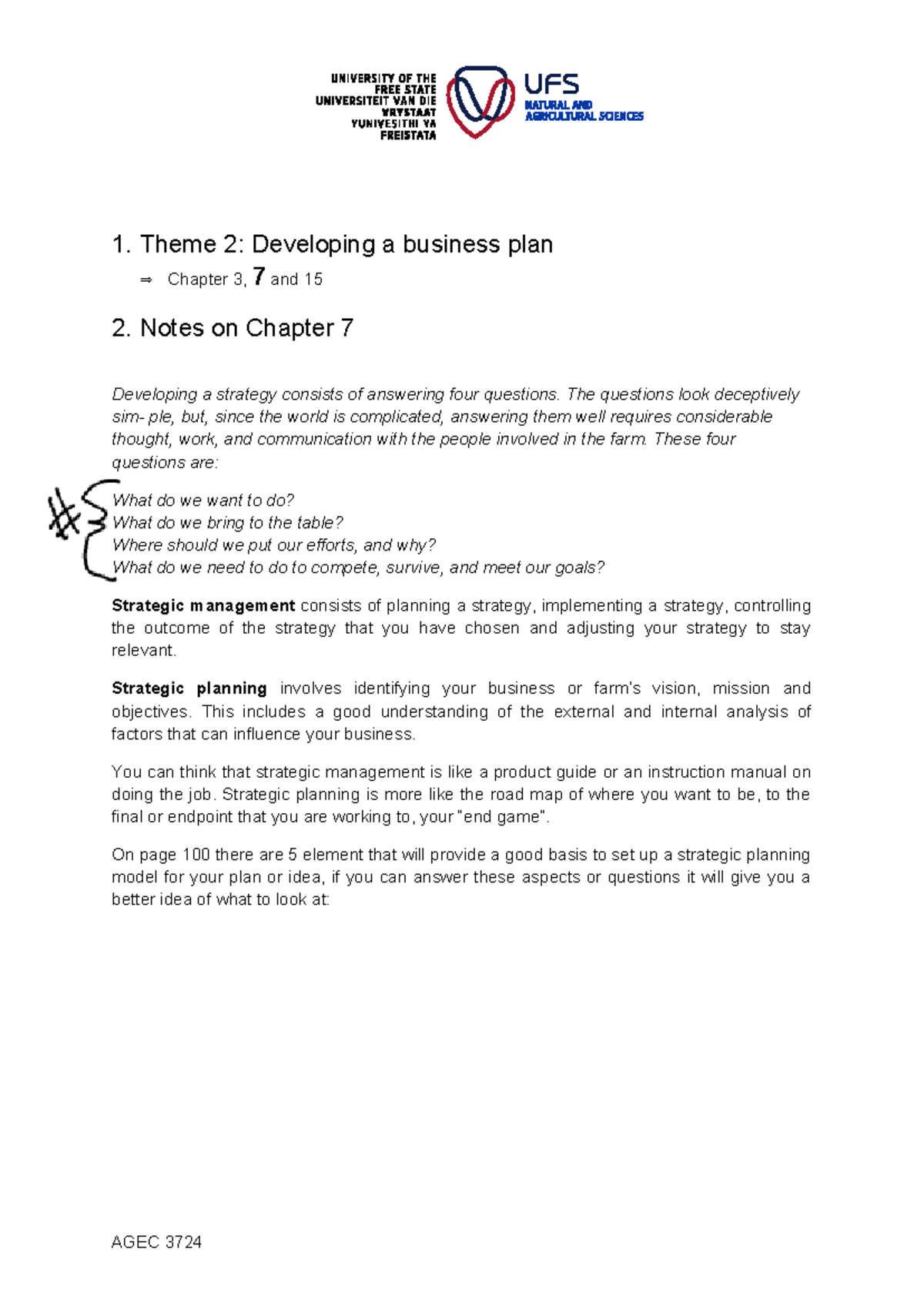 examples of business plan chapter two