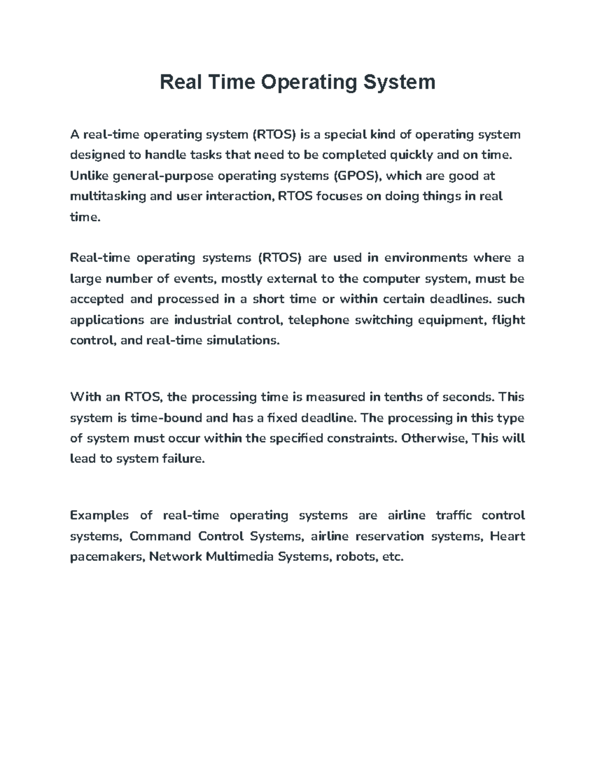 real time operating system - Real Time Operating System A real-time ...