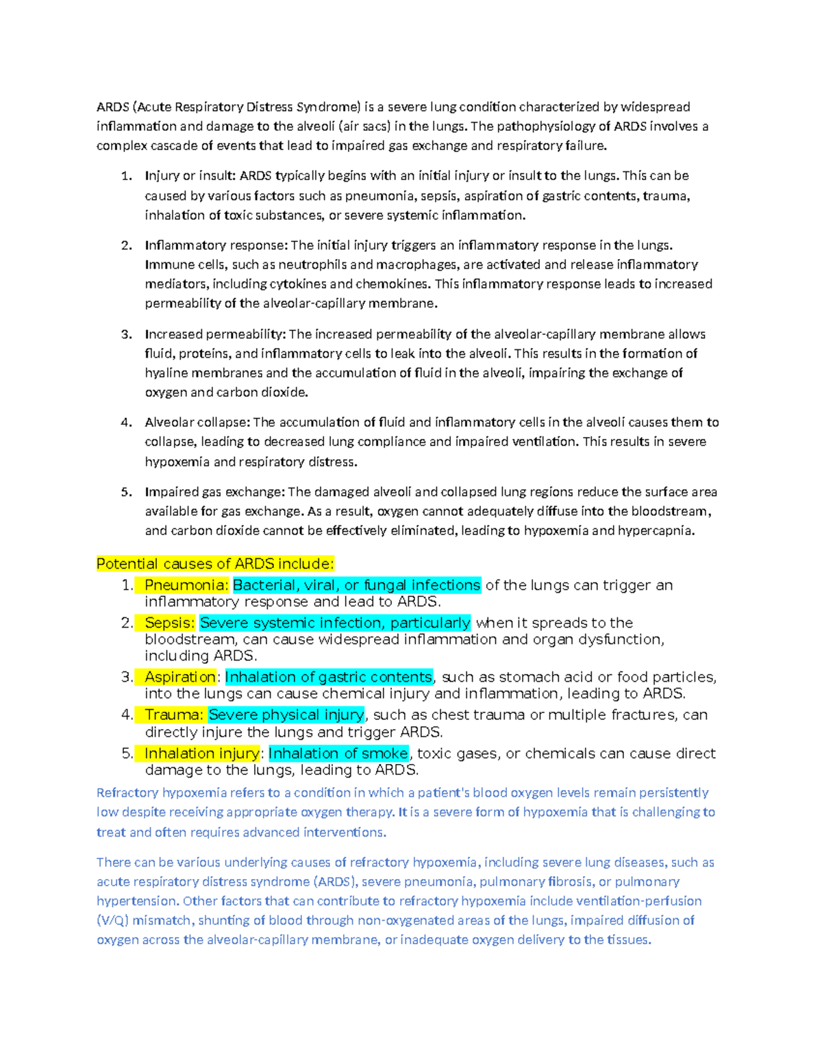 ARDS exam 4 - Adds exam 4 material - ARDS (Acute Respiratory Distress ...