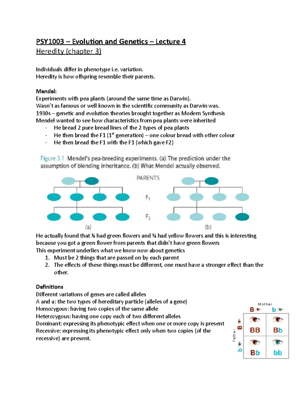 PSY1003 - evolution - lecture 4 - PSY1003 – Evolution and Genetics ...