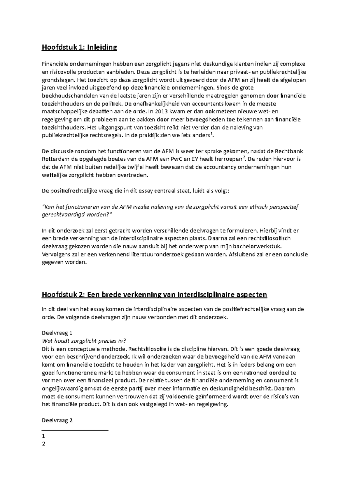 Voorbeeld interdisciplinair essay  Hoofdstuk 1 Inleiding Financiële