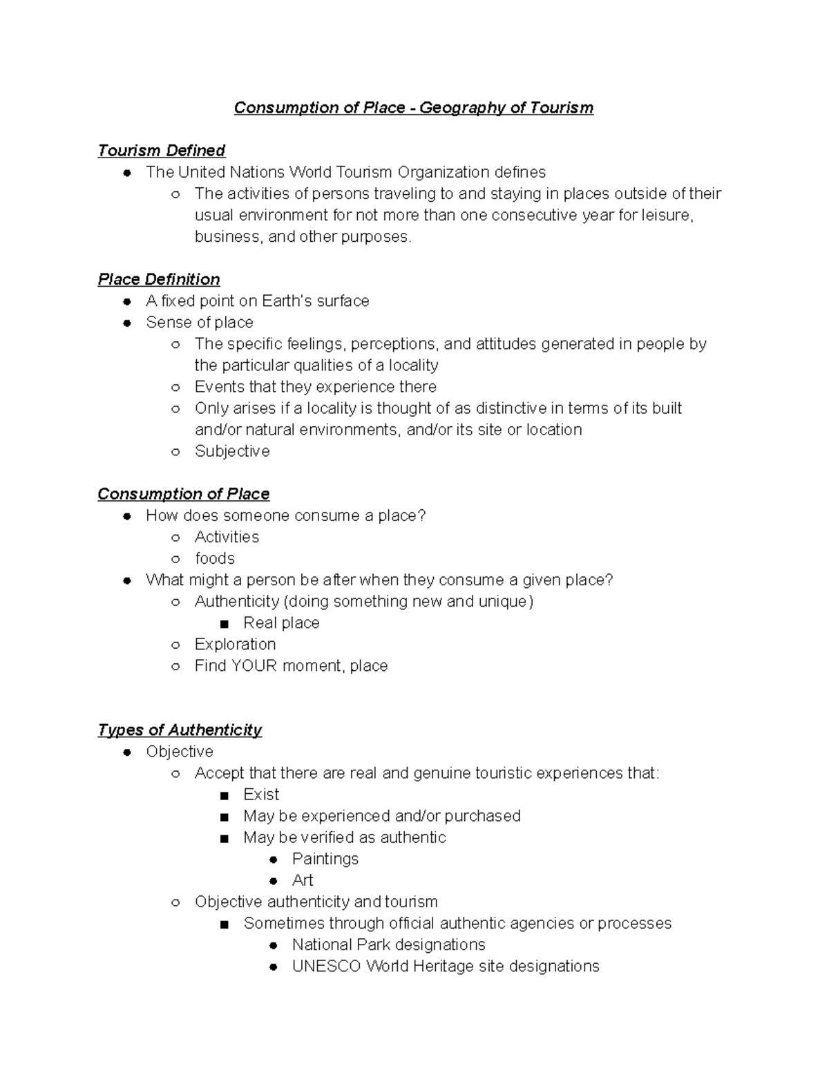 2. Consumption of Place - Place Definition A fixed point on Earth’s ...