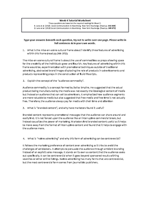 Comms 104 G Worksheet for Week 6 Tutorial - Week 6 Tutorial Worksheet ...