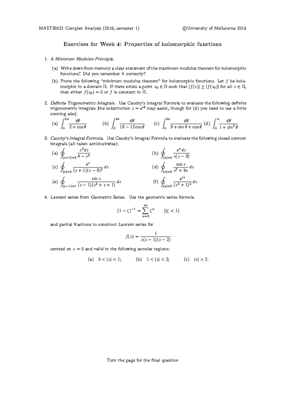 Exercises-04 - Tut Sheets - MAST30021 Complex Analysis (2019, Semester ...