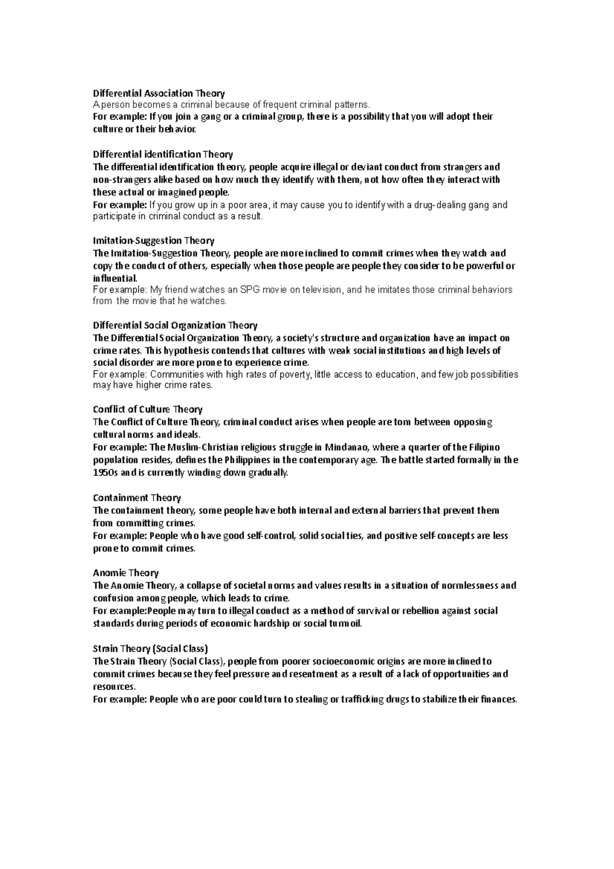 CRI 111 N/A Differential Association Theory A person a criminal because of frequent