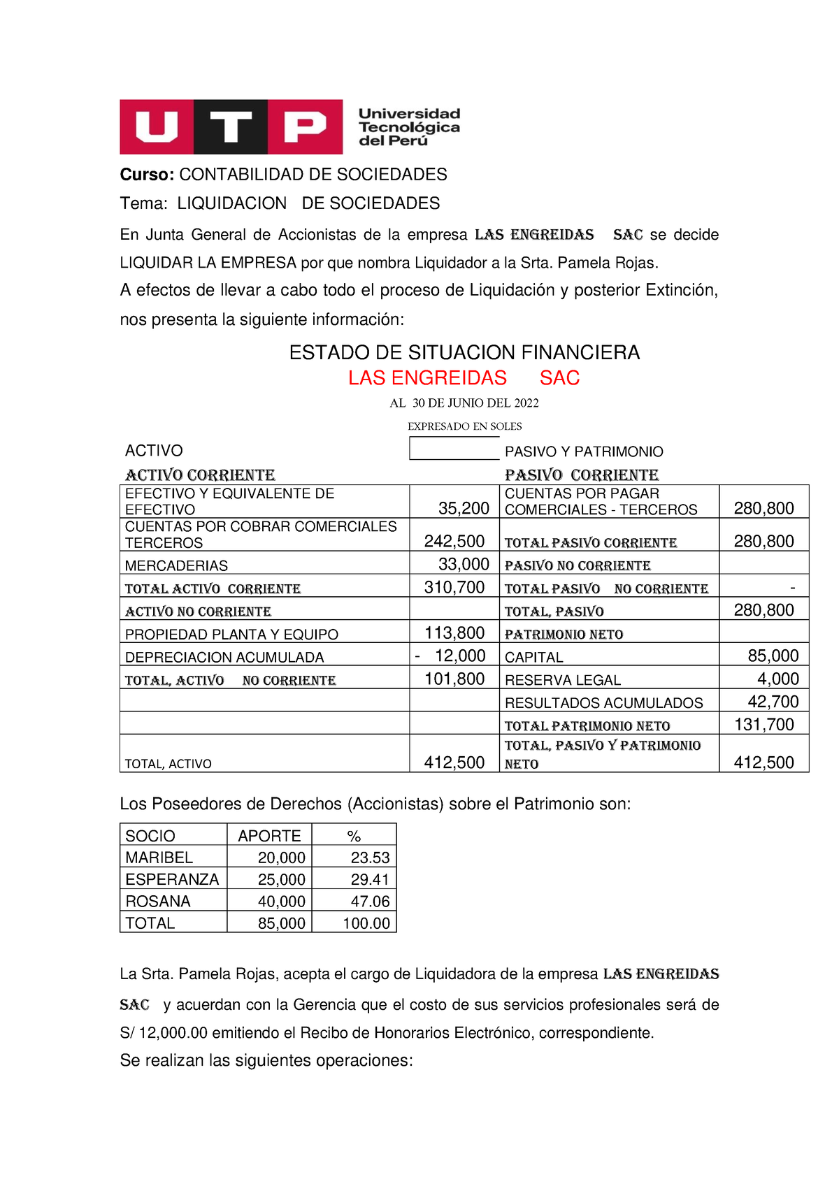 S17 CASO Practico Disolucion, Liquidacion Y Extincion DE Sociedades ...