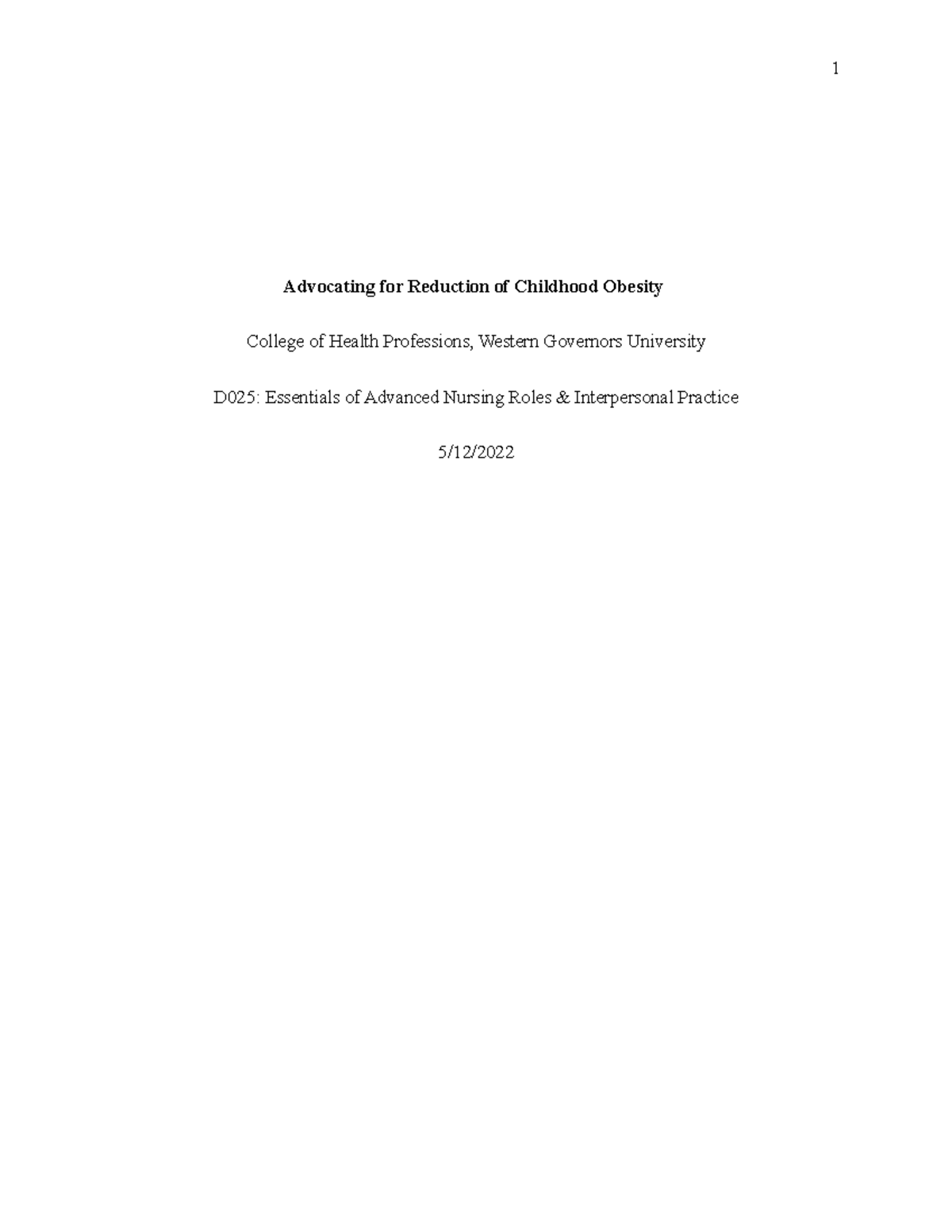 Awm2 Paper - Awm2 - Advocating For Reduction Of Childhood Obesity 