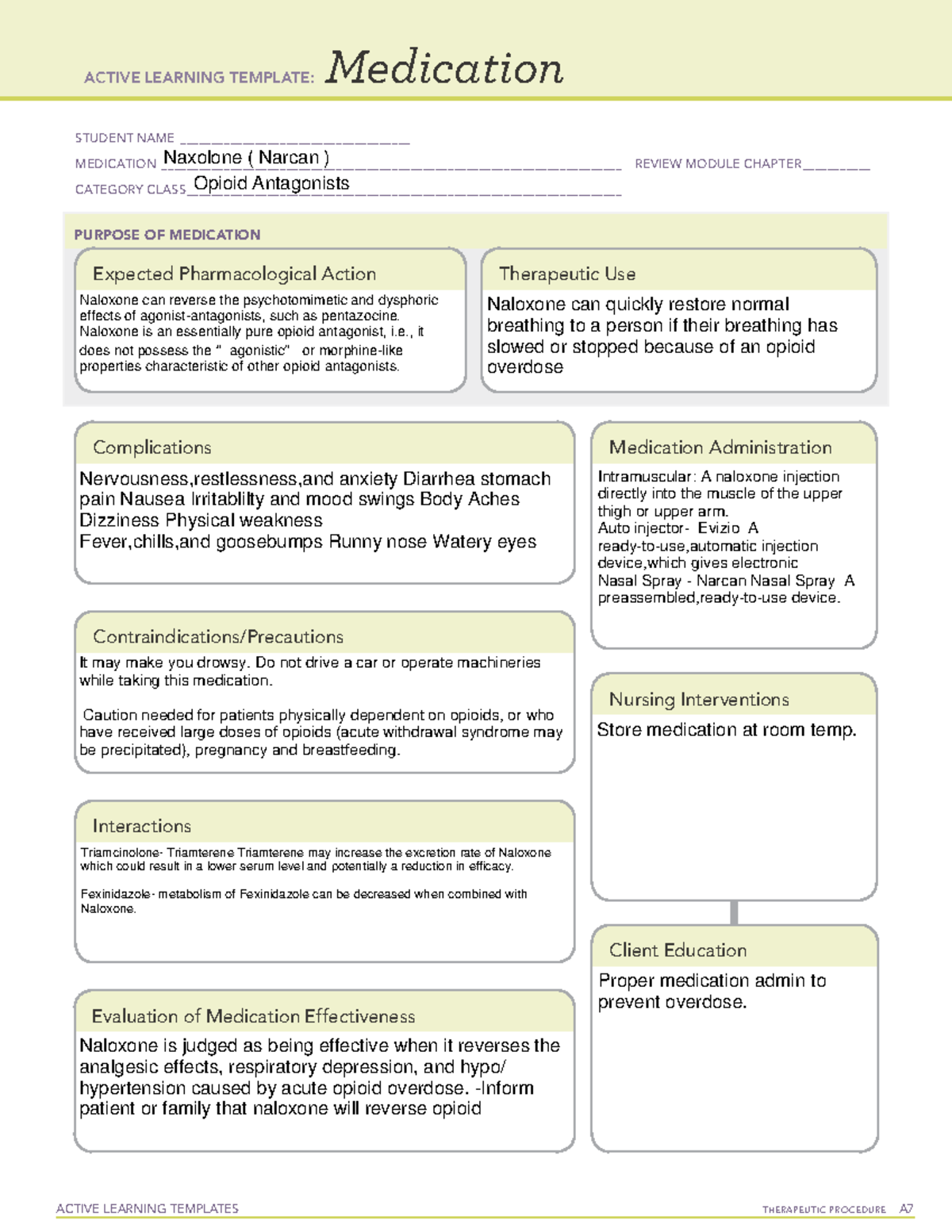 Active Learning Template medication(Narcan) ACTIVE LEARNING TEMPLATES