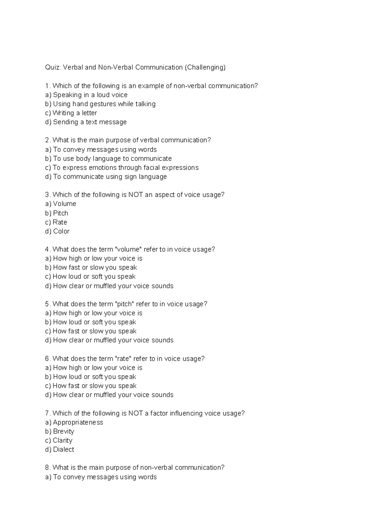 NON Verbal QUIZ - Quiz: Verbal and Non-Verbal Communication ...