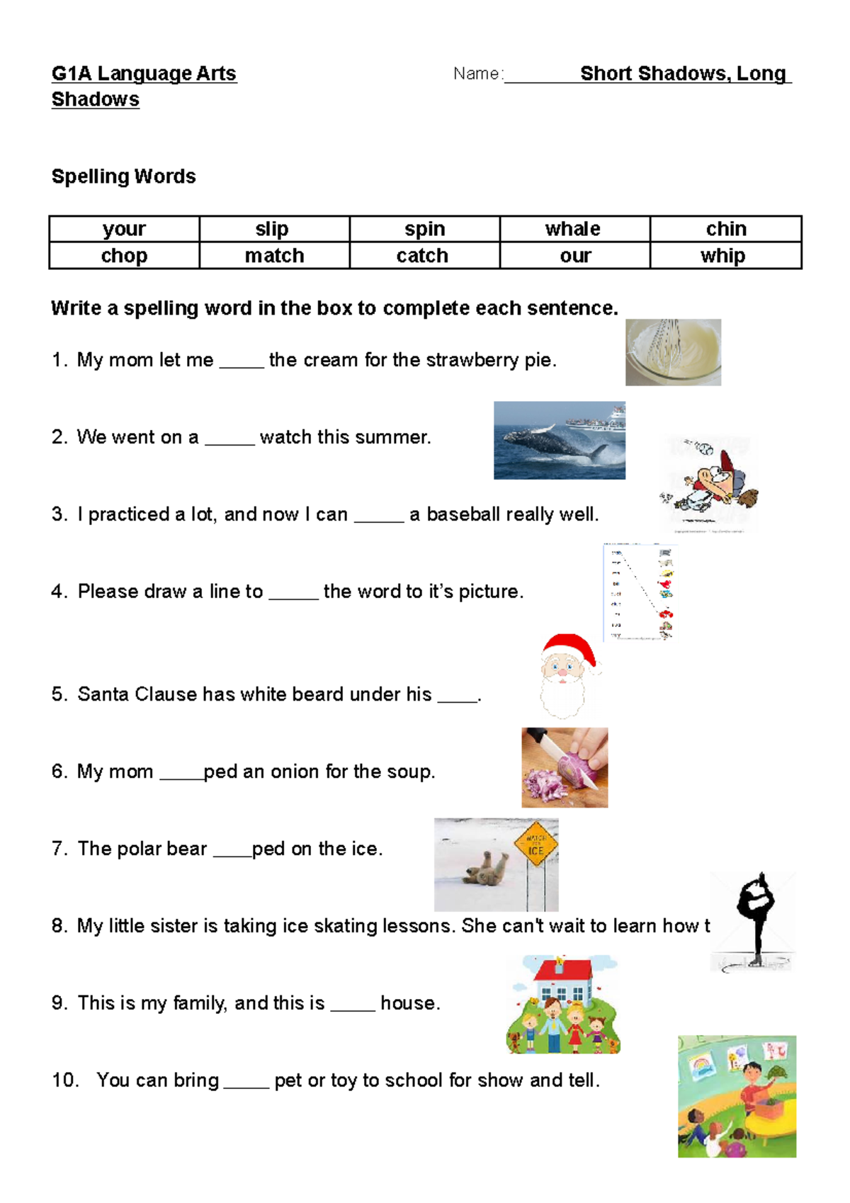 Language Arts-Short shadows, long shadows - G1A Language Arts Shadows ...