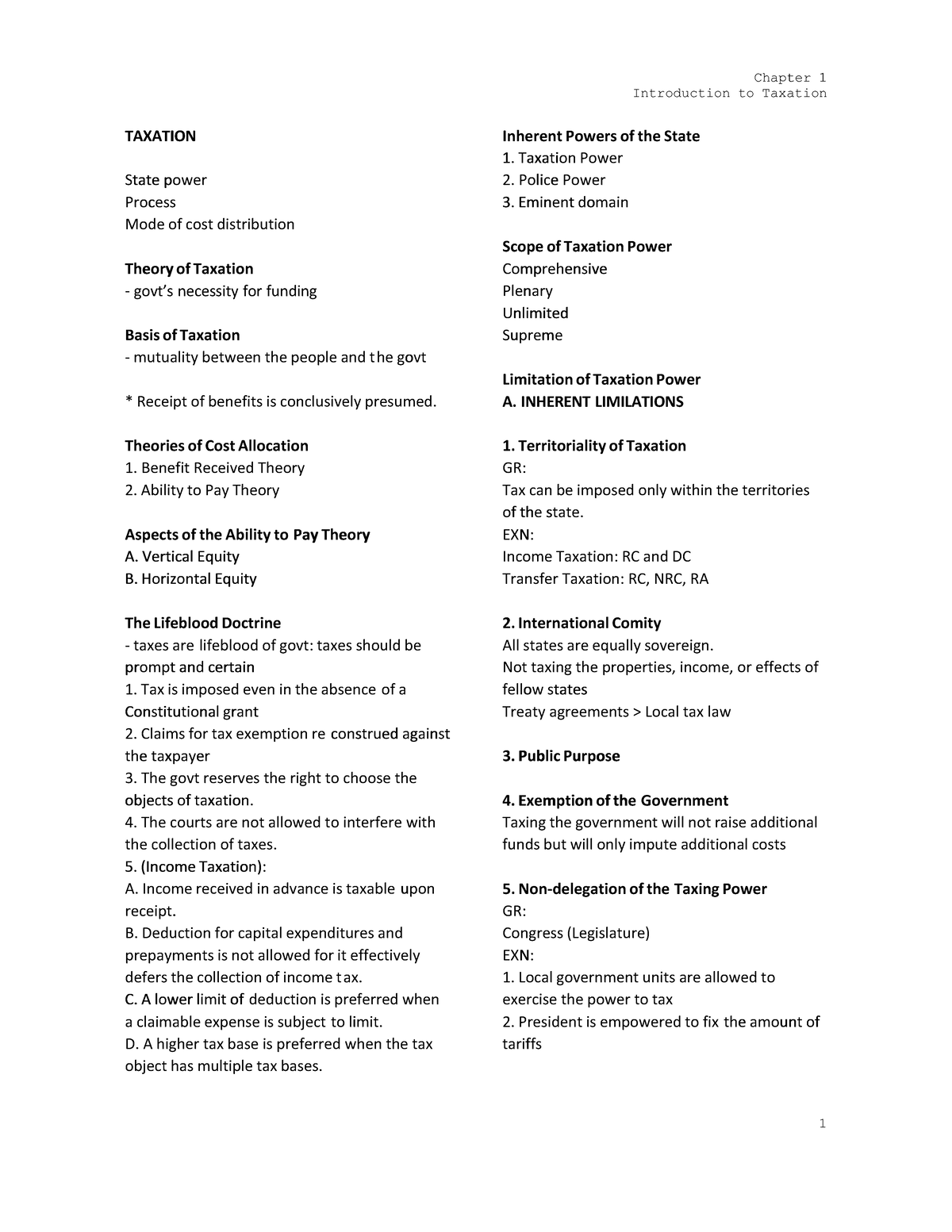 Chapter 1 Notes - Prelims Quiz 1 - Income Taxation. - Chapter 1Chapter ...