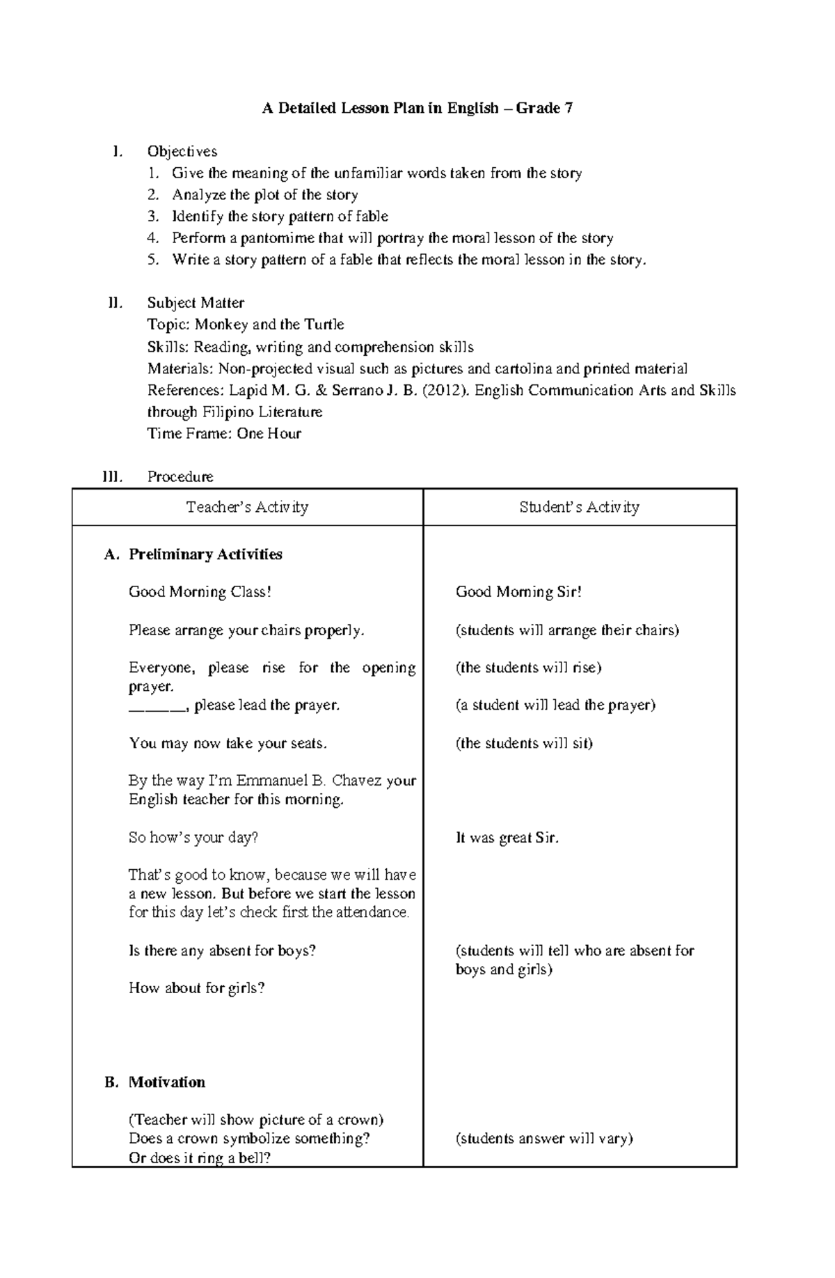 Detailed Lesson Plan Storytelling Approach A Detailed Lesson Plan 