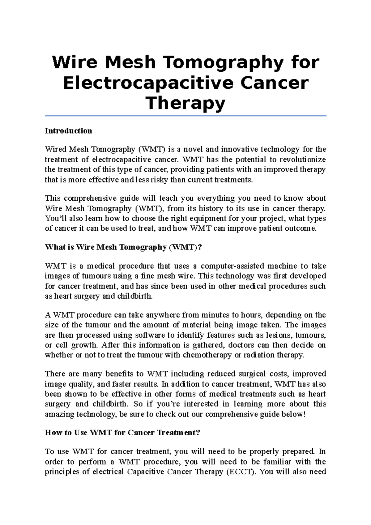 Wire Mesh Tomography for Electrocapacitive Cancer Therapy Wire Mesh