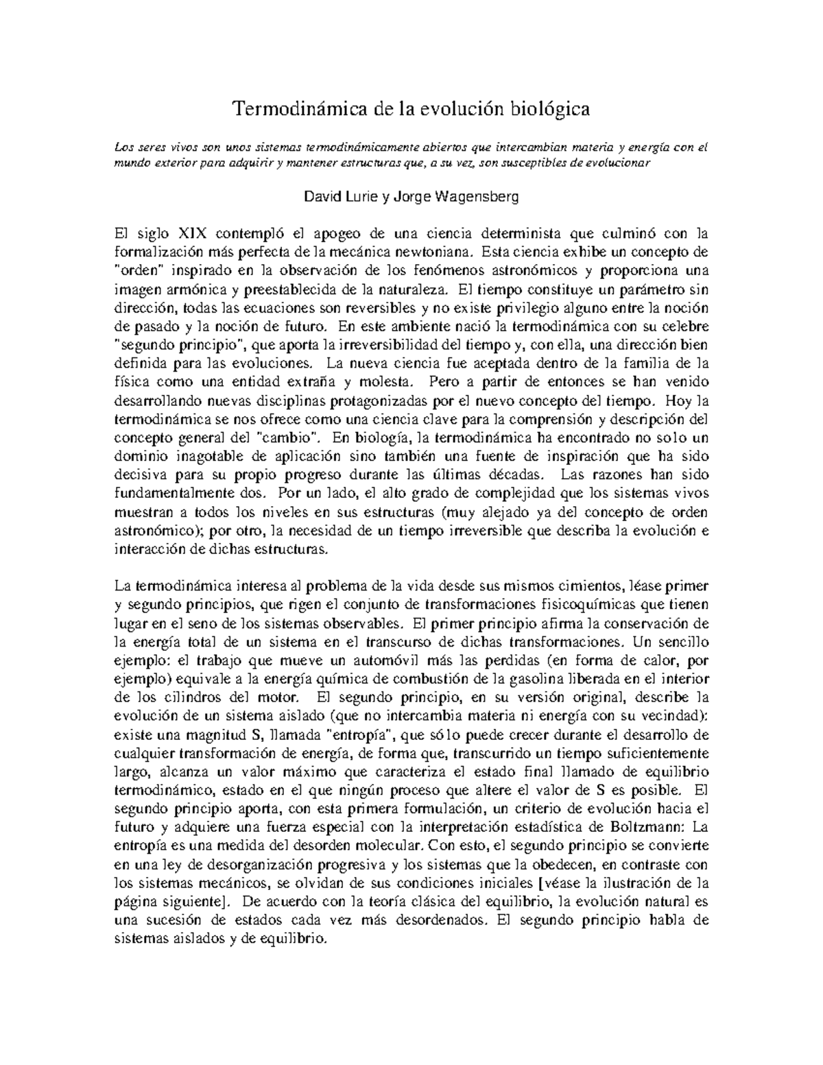 Termodinámica De La Evolución Biológica - Termodinámica De La Evolución ...