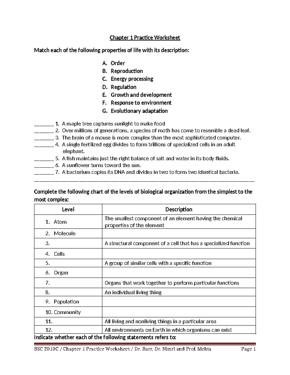 Practice Worksheet -Chap1 - Chapter 1 Practice Worksheet Match each of ...