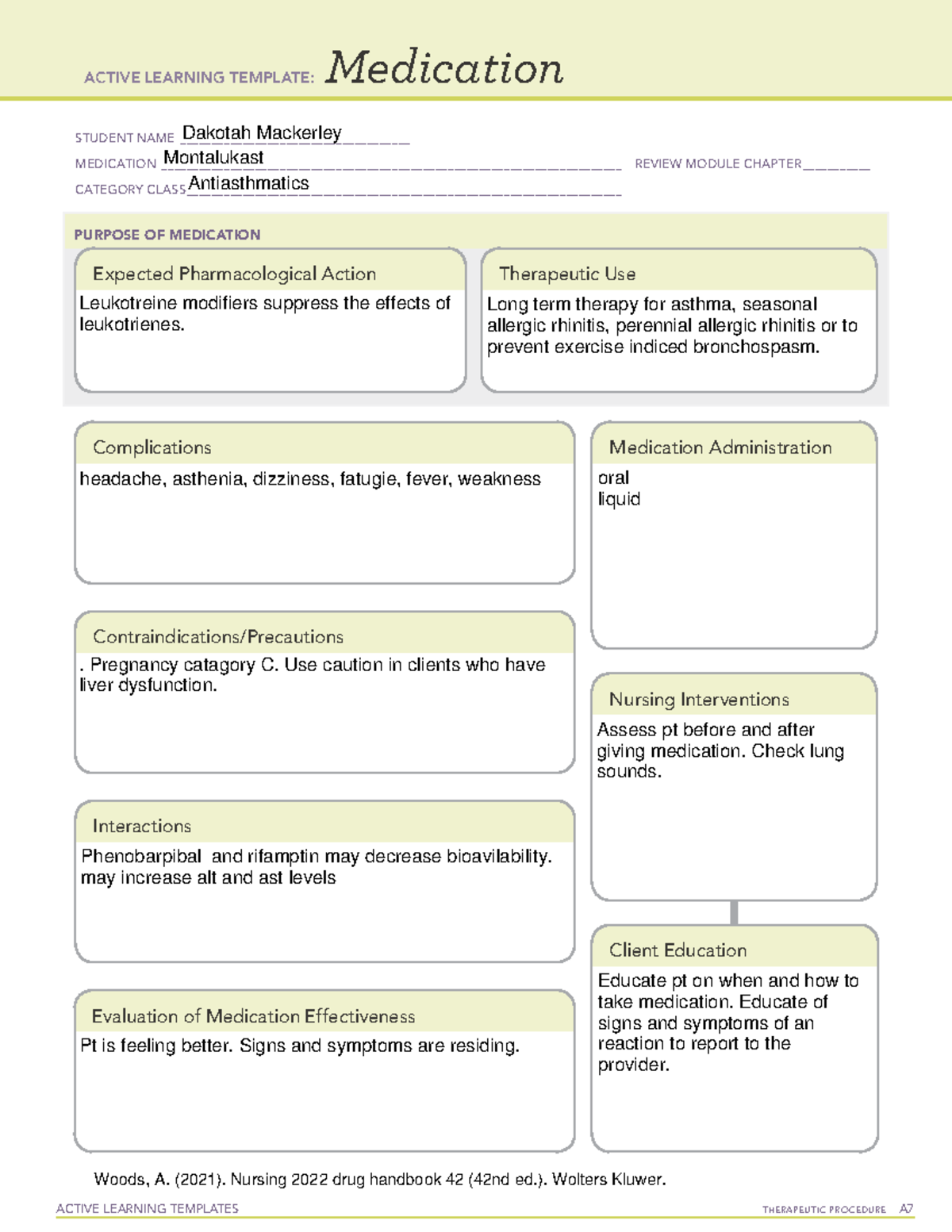 Montalukast Learning Template ATI - ACTIVE LEARNING TEMPLATES ...