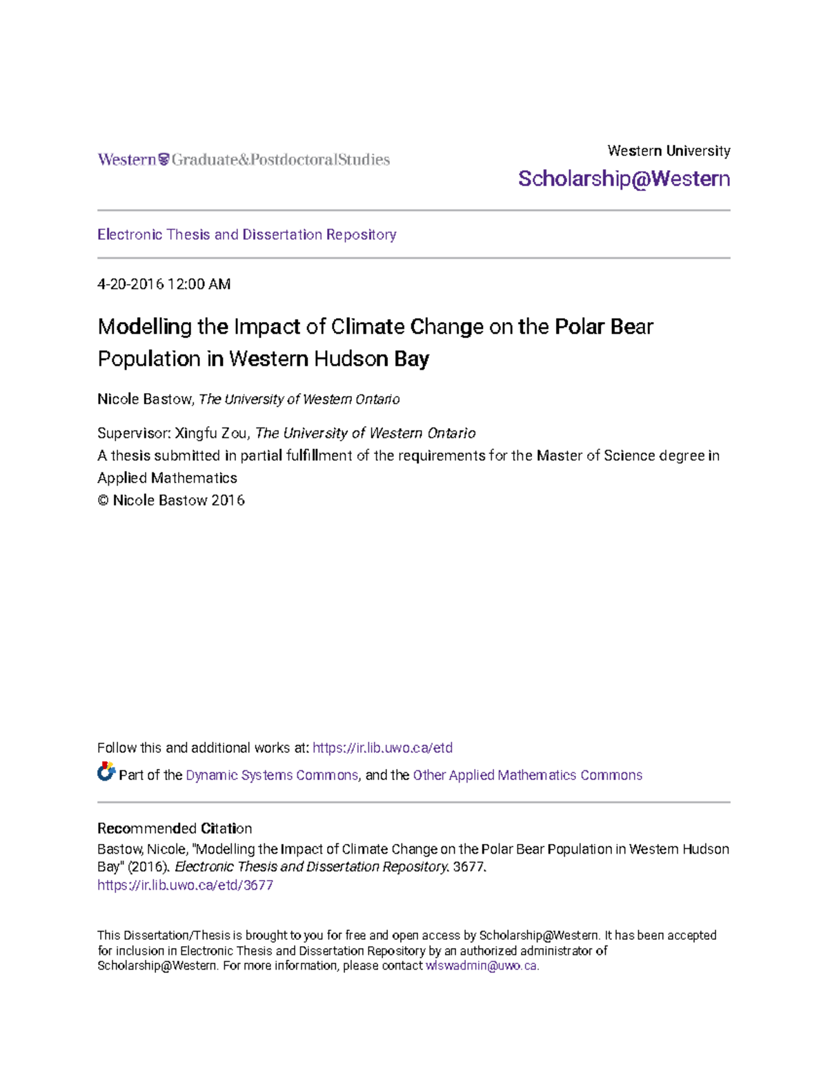 Modelling the Impact of Climate Change on the Polar Bear Populati - lib ...