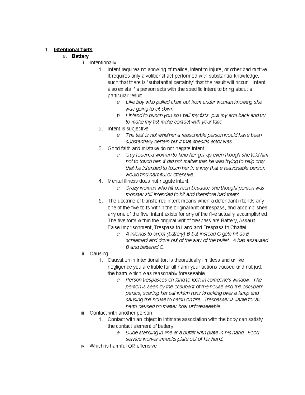 Intentional Torts: Battery and Assault - Studocu