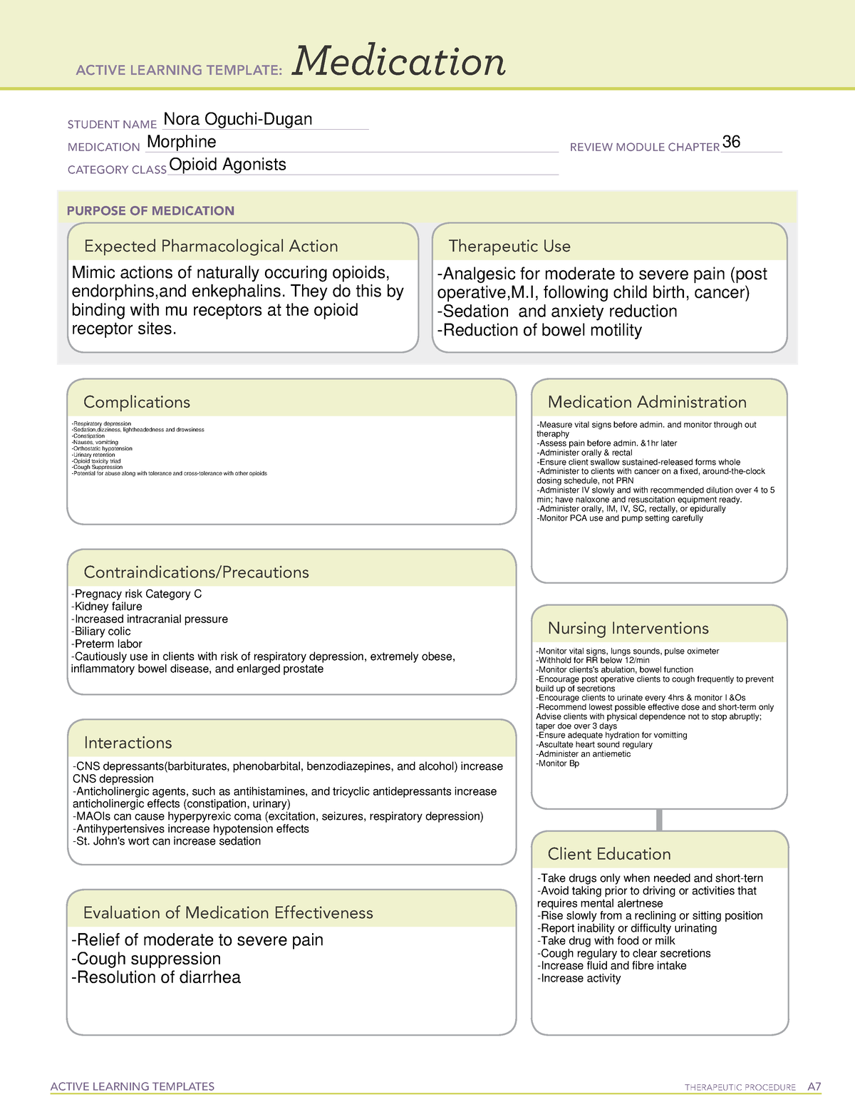 Morphine Medication Template ACTIVE LEARNING TEMPLATES THERAPEUTIC