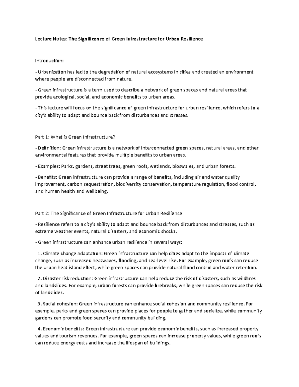 Lecture Notes: The Significance of Green Infrastructure for Urban ...