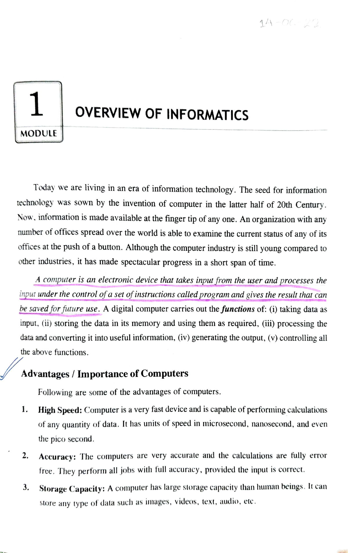 Informatics Ch 1 P1 - 1/A O 1 Ov OVERVIEW OF INFORMATICS MODULE Today ...