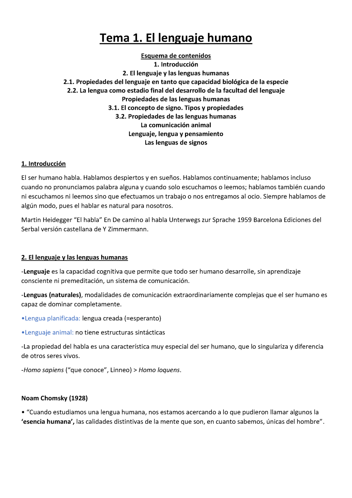 Tema 1 - Lecture Notes 1 - Tema 1. El Lenguaje Humano Esquema De ...