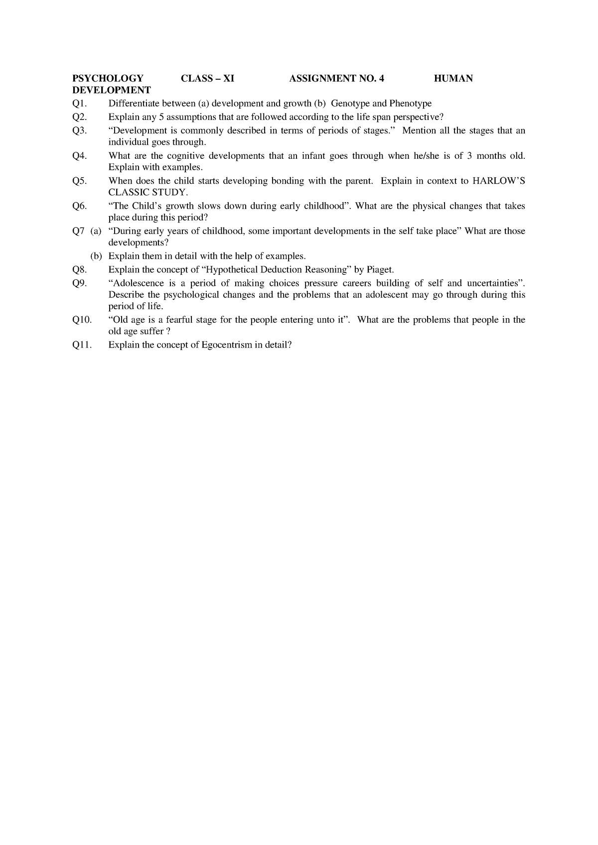 cbse class 11 psychology case study questions